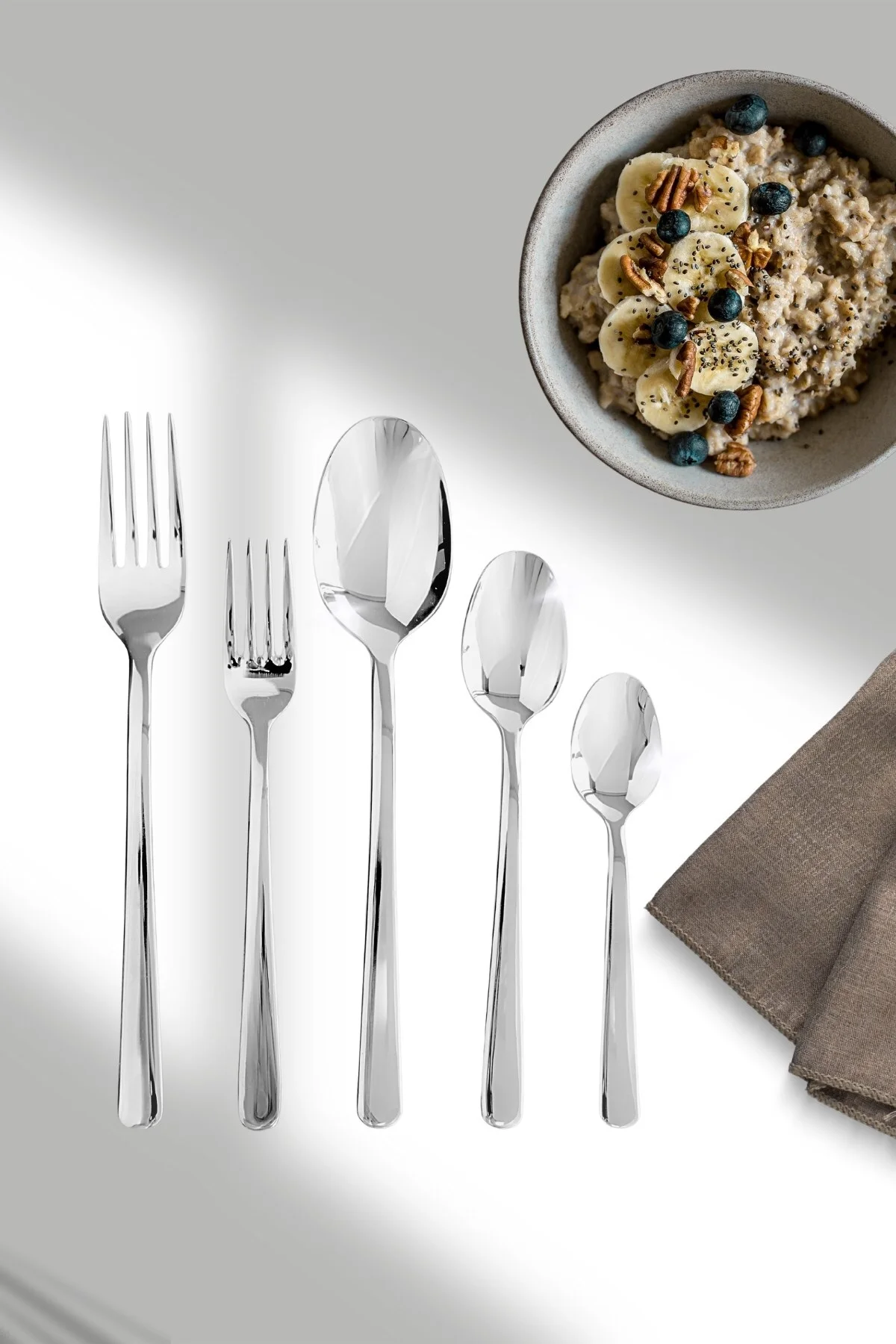 Defne Yemek - Tatlı Çatal Kaşık ve Çay Kaşık Takımı 18/10 Paslanmaz Çelik 12 Kişilik 60 Parça