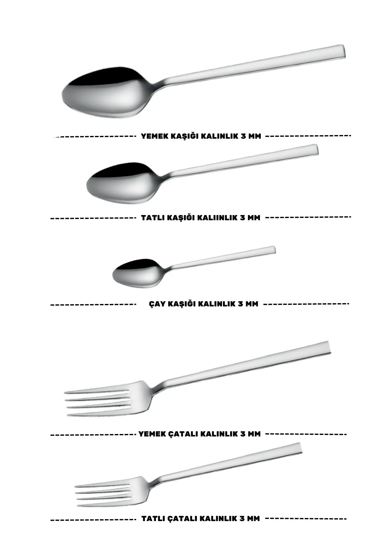 Doğa Yemek - Tatlı Çatal Kaşık ve Çay Kaşık Takımı 18/10 Paslanmaz Çelik 12 Kişilik 60 Parça - Lugga Görsel 3