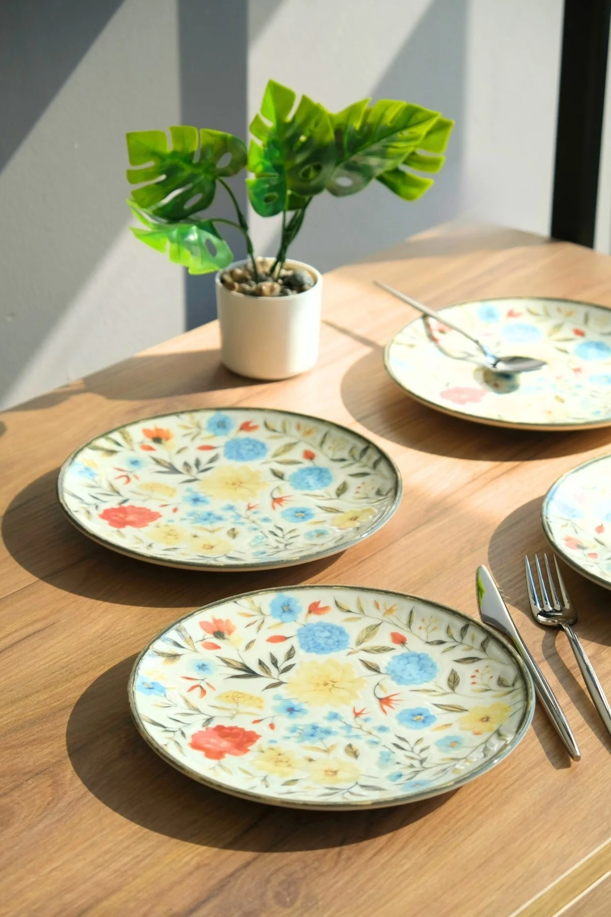 Tabak Evi Porselen Fiori Tuval Pasta Tabağı 20cm 4 Kişilik 4 Parça TVL4PTPRS1212 - tabakevi Görsel 4