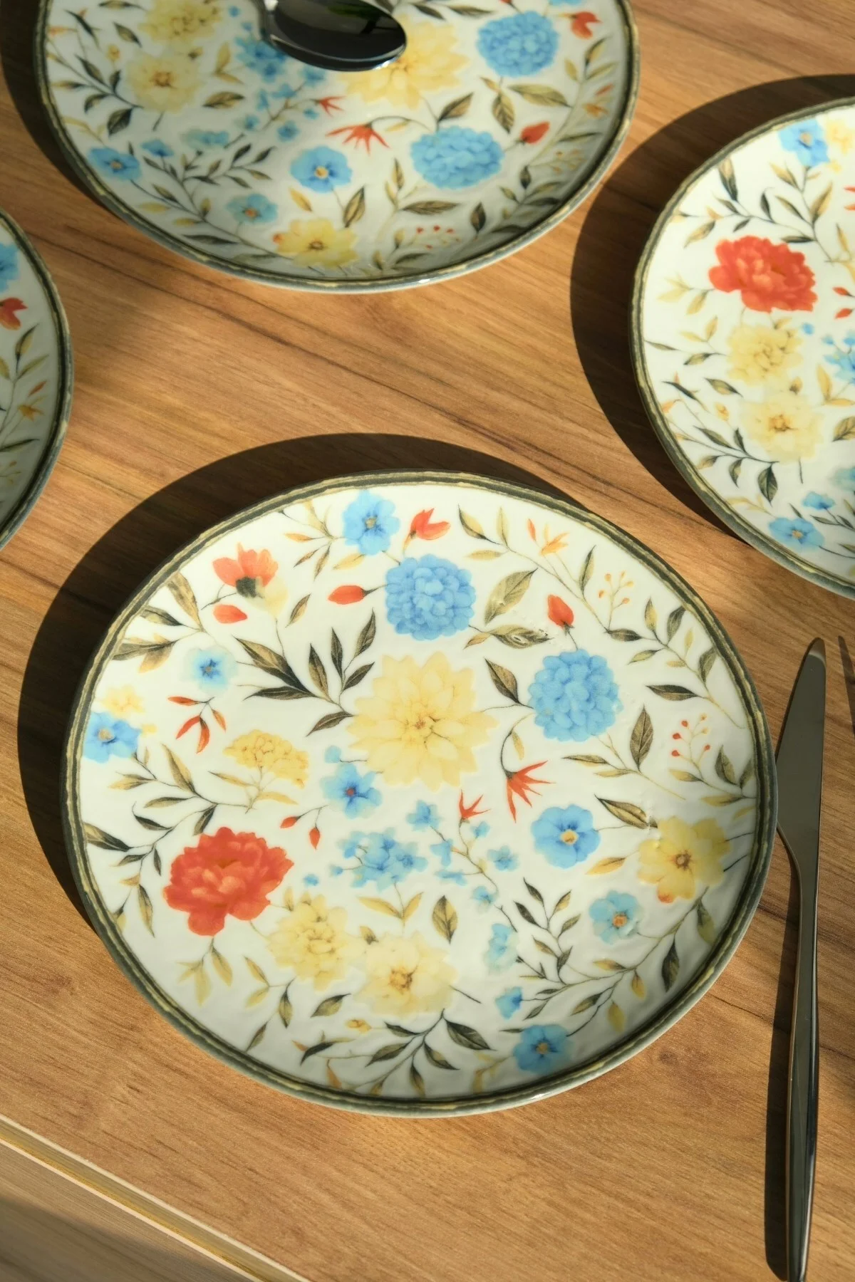 Tabak Evi Porselen Fiori Tuval Pasta Tabağı 20cm 4 Kişilik 4 Parça TVL4PTPRS1212 - tabakevi Görsel 2
