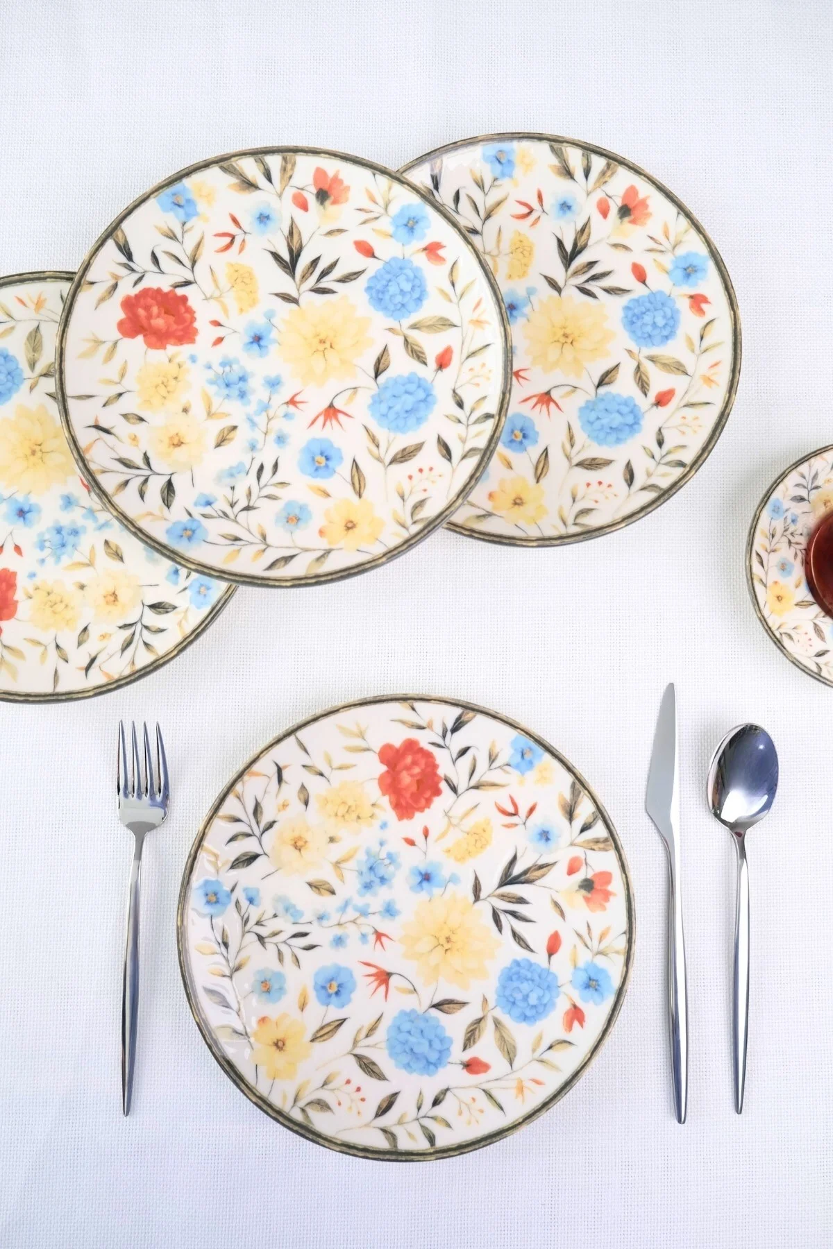 Tabak Evi Porselen Fiori Tuval Pasta Tabağı 20cm 4 Kişilik 4 Parça TVL4PTPRS1212 - tabakevi Görsel 5