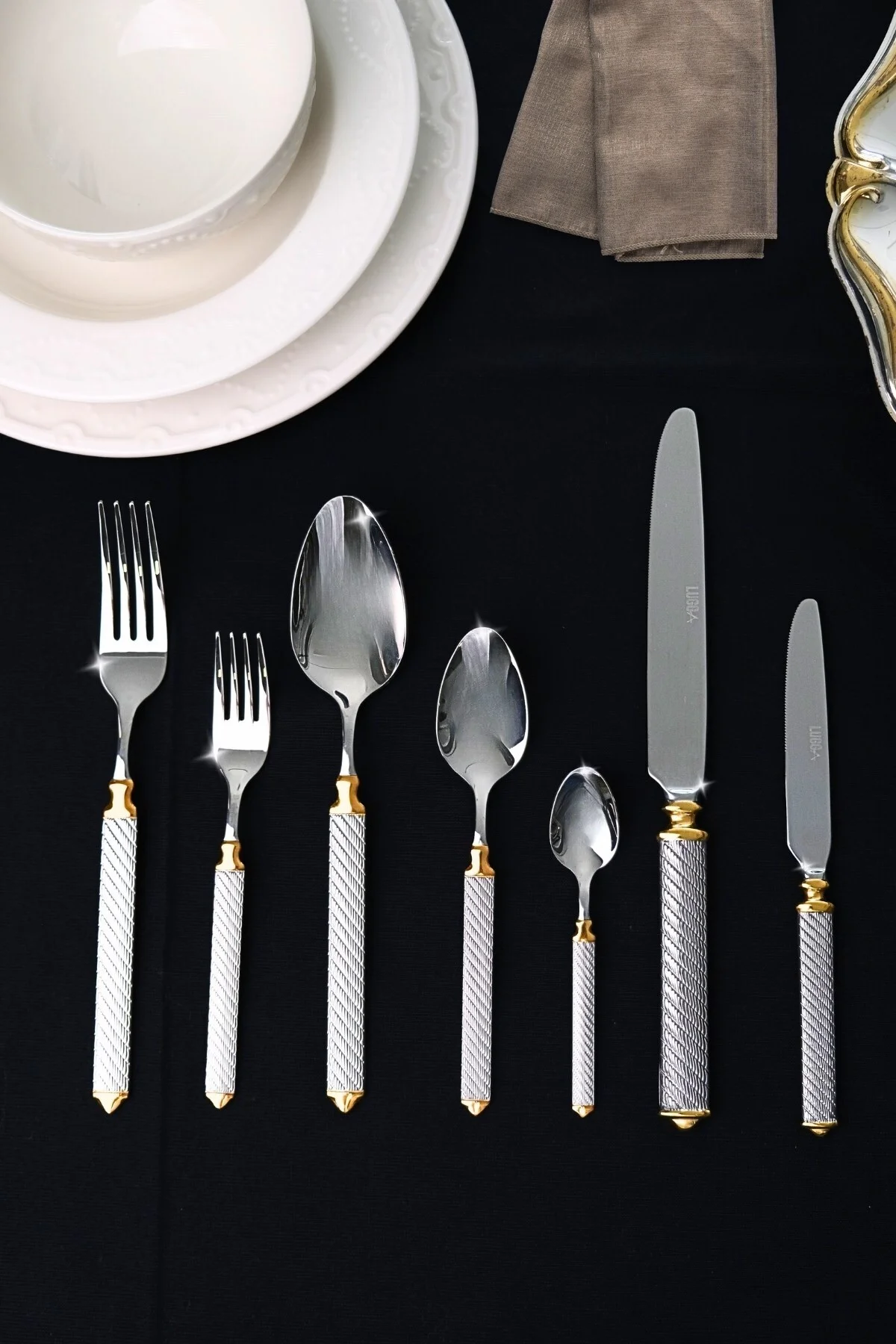Linda Gold Çatal Kaşık Bıçak Takımı 18/10 Paslanmaz Çelik 12 Kişilik 84 Parça - Lugga Görsel 2