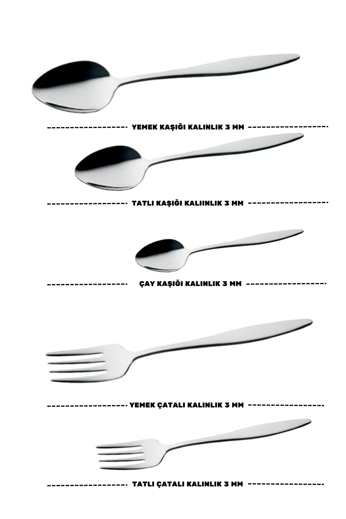 Ceyda Yemek - Tatlı Çatal Kaşık ve Çay Kaşık Takımı 18/10 Paslanmaz Çelik 6 Kişilik 30 Parça - Lugga Görsel 2
