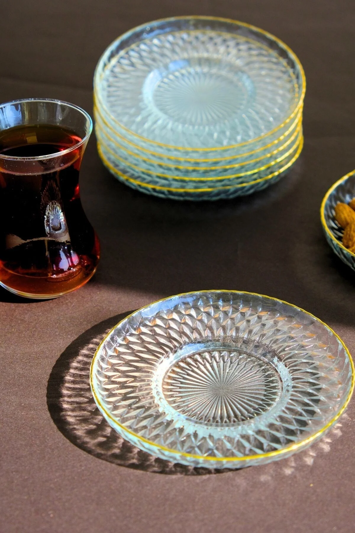 TABAK EVİ Altın Yaldız Cam Çay Tabağı 12cm 6 lı 2494 - tabakevi Görsel 2