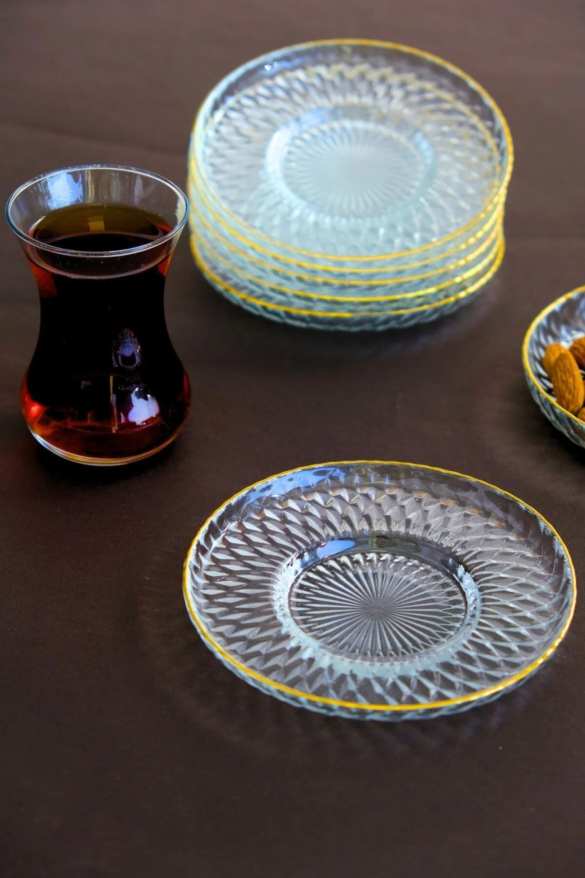 TABAK EVİ Altın Yaldız Cam Çay Tabağı 12cm 6 lı 2494 - tabakevi Görsel 5