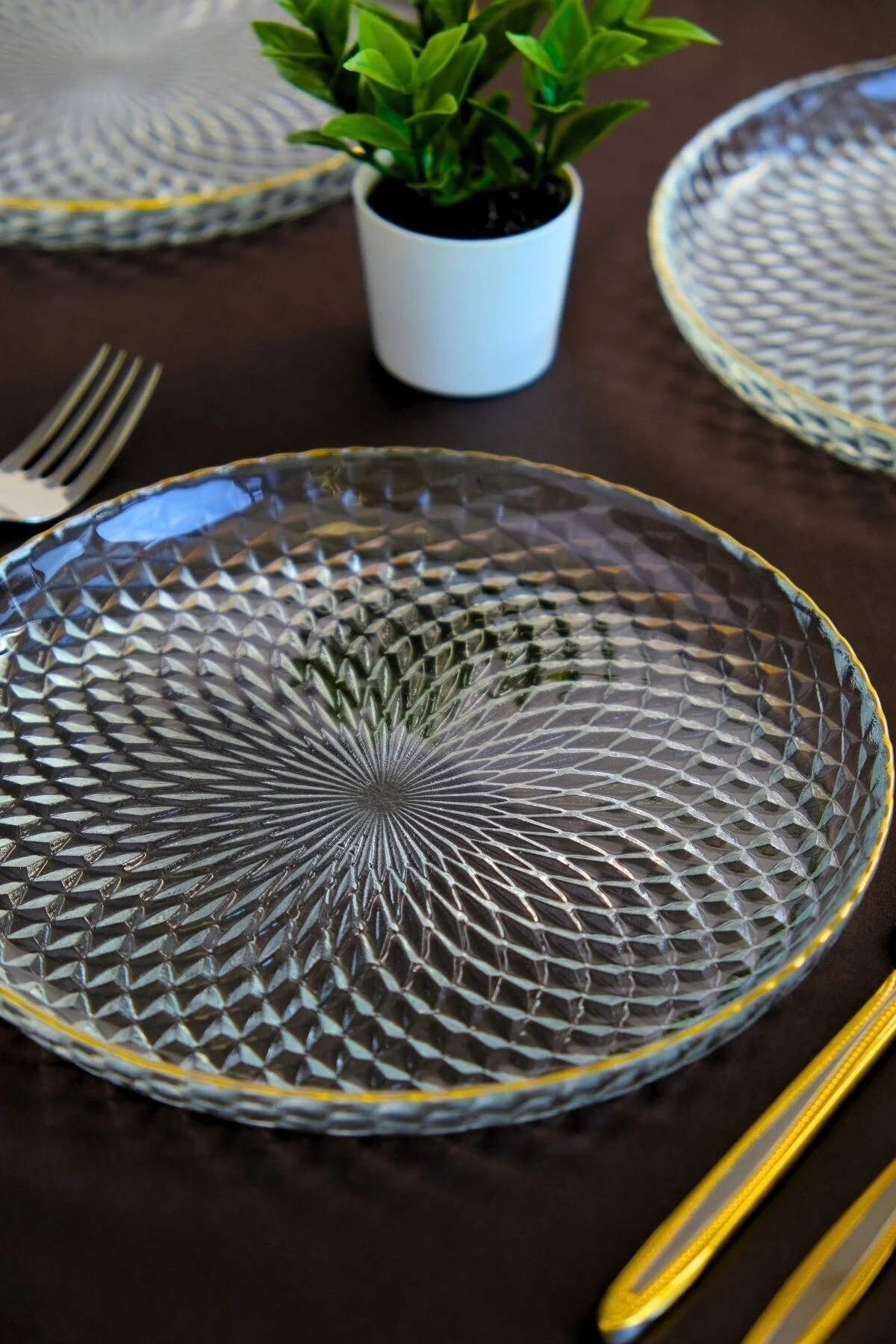 TABAK EVİ Altın Yaldız Cam Pasta Tabağı 19cm 6 lı 2339 - tabakevi Görsel 5