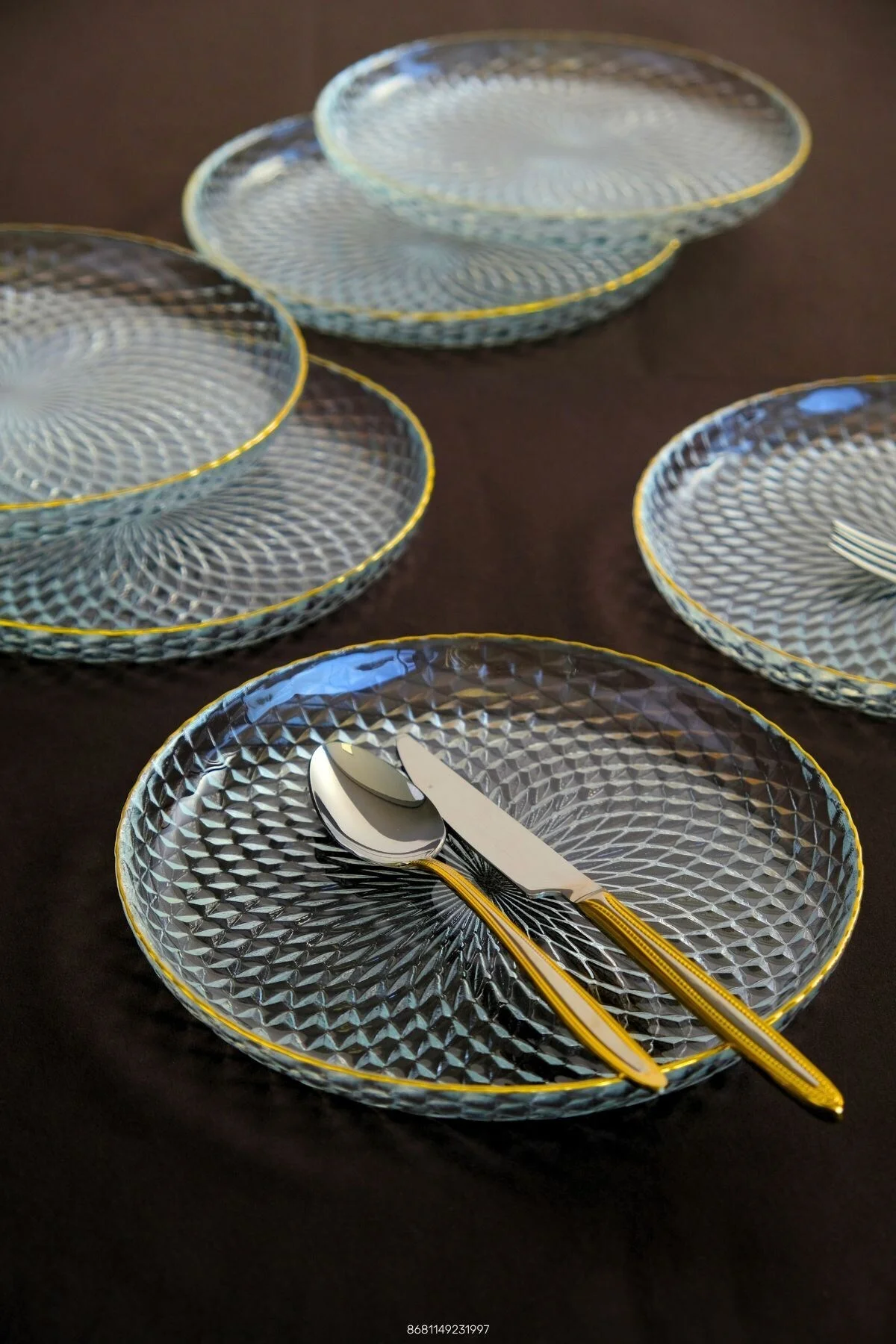 TABAK EVİ Altın Yaldız Cam Pasta Tabağı 19cm 6 lı 2339 - tabakevi Görsel 6