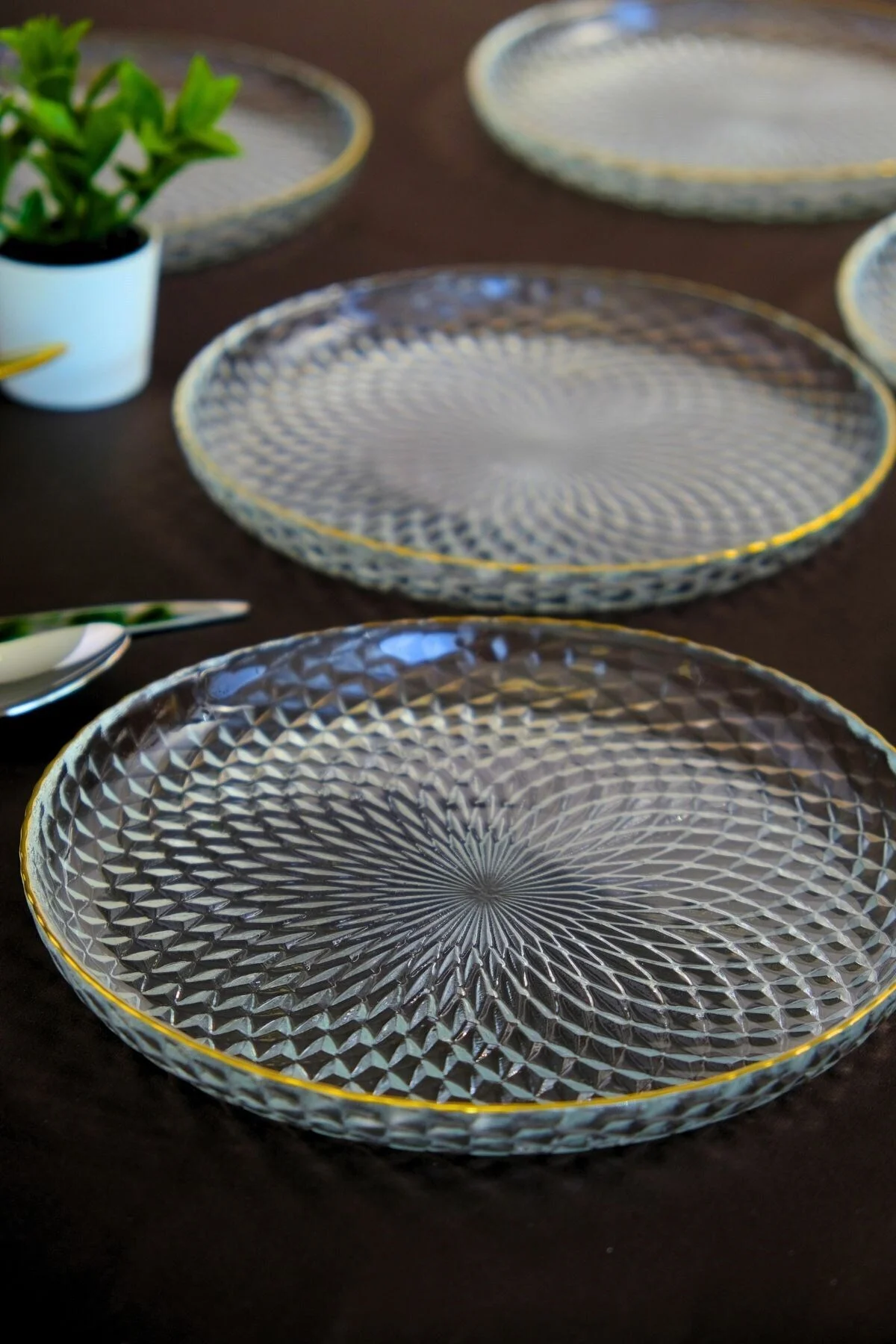 TABAK EVİ Altın Yaldız Cam Pasta Tabağı 19cm 6 lı 2339 - tabakevi Görsel 3