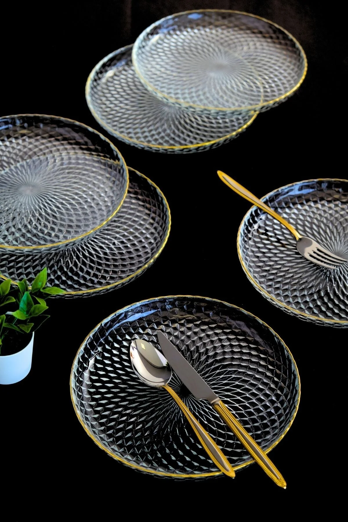 TABAK EVİ Altın Yaldız Cam Pasta Tabağı 19cm 6 lı 2339