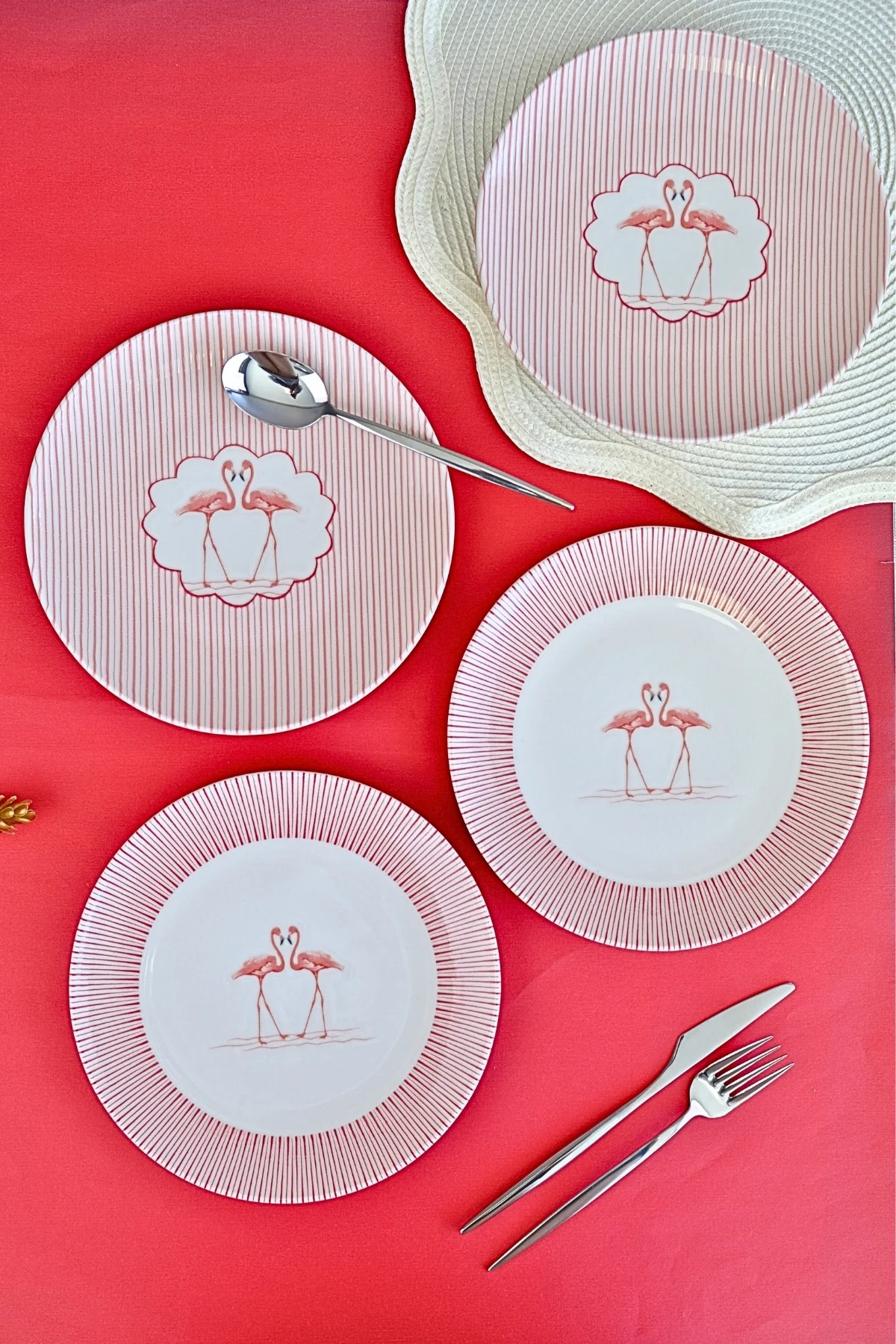Tabak Evi Porselen Flamingo Tuval Pasta Takımı 20cm 4 Kişilik 4 Parça Tvl4ptprs1158