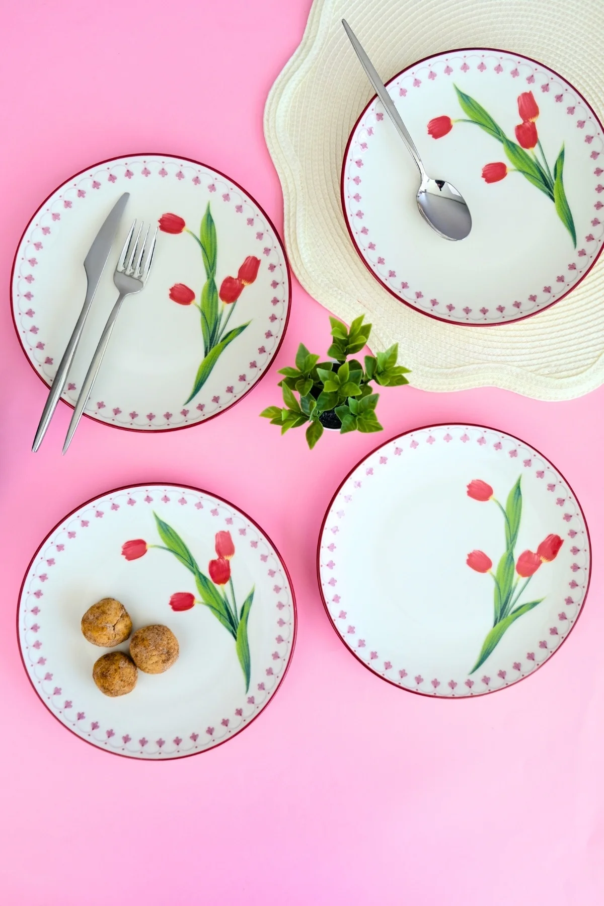 Tabak Evi Porselen Lale Tuval Pasta Takımı Rimli 20 Cm 4 Kişilik 4 Parça Tvl4ptprs1160 - tabakevi Görsel 5
