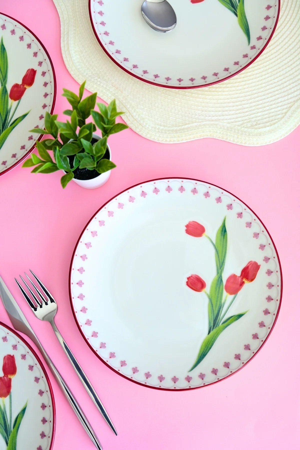 Tabak Evi Porselen Lale Tuval Pasta Takımı Rimli 20 Cm 4 Kişilik 4 Parça Tvl4ptprs1160 - tabakevi Görsel 3