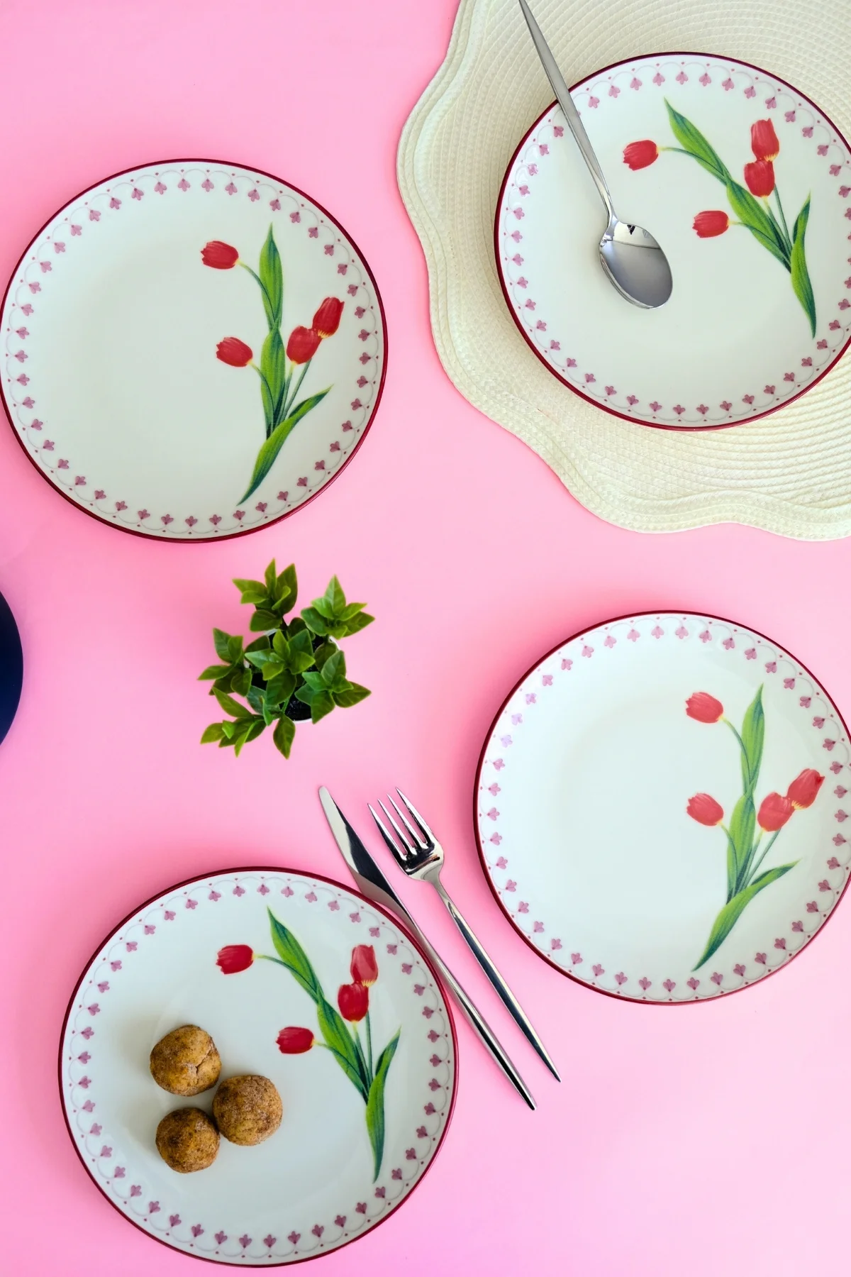 Tabak Evi Porselen Lale Tuval Pasta Takımı Rimli 20 Cm 4 Kişilik 4 Parça Tvl4ptprs1160 - tabakevi Görsel 8
