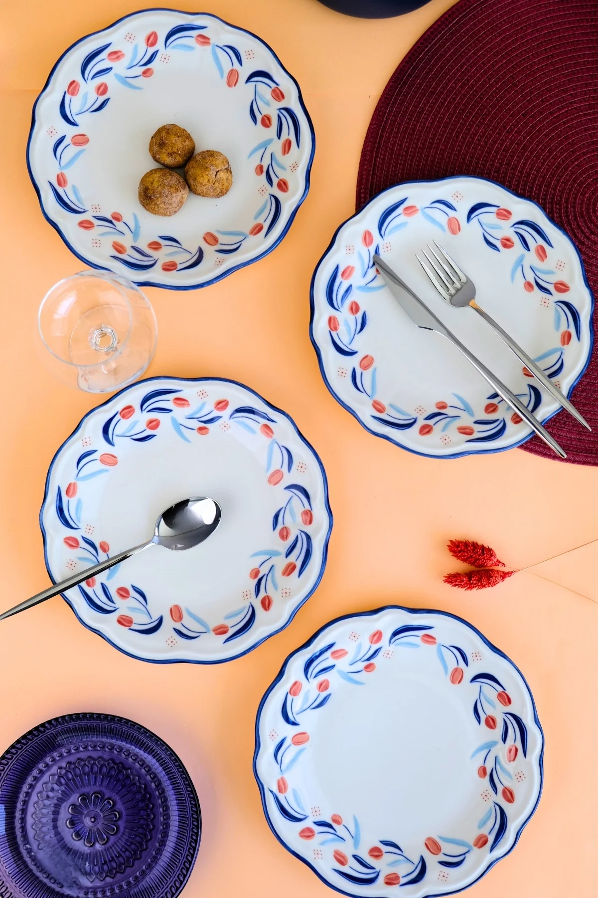 Tabak Evi Porselen Tulip Fulya Pasta Takımı Rimli 21cm 4 Kişilik 4 Parça Fly4ptprs1157