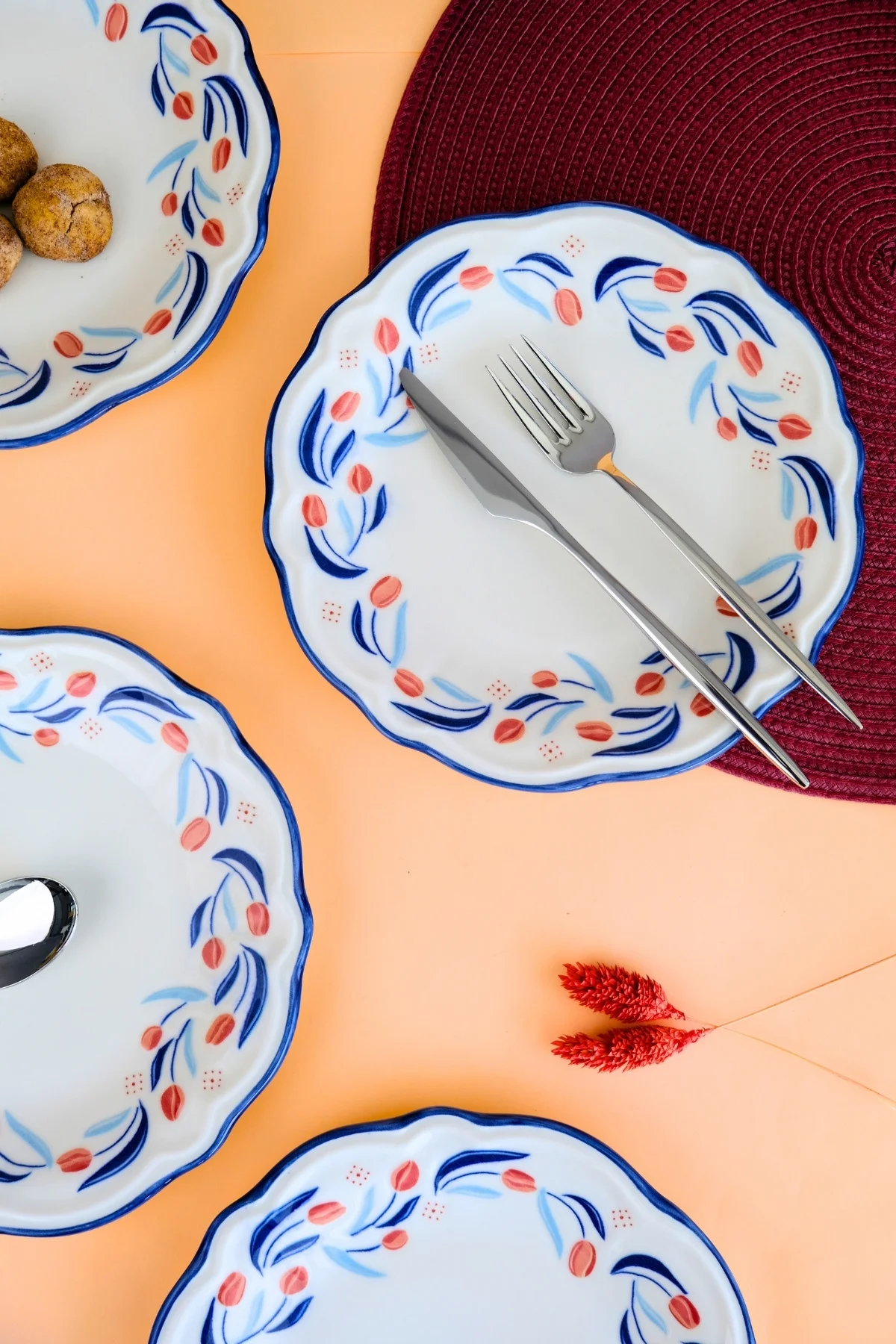 Tabak Evi Porselen Tulip Fulya Pasta Takımı Rimli 21cm 4 Kişilik 4 Parça Fly4ptprs1157 - tabakevi Görsel 5