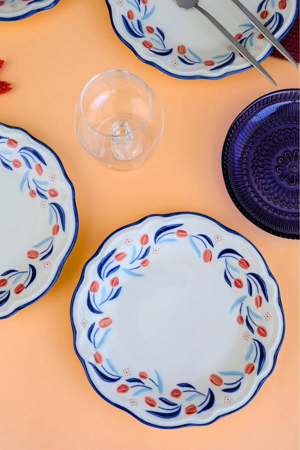 Tabak Evi Porselen Tulip Fulya Pasta Takımı Rimli 21cm 4 Kişilik 4 Parça Fly4ptprs1157 - tabakevi Görsel 3
