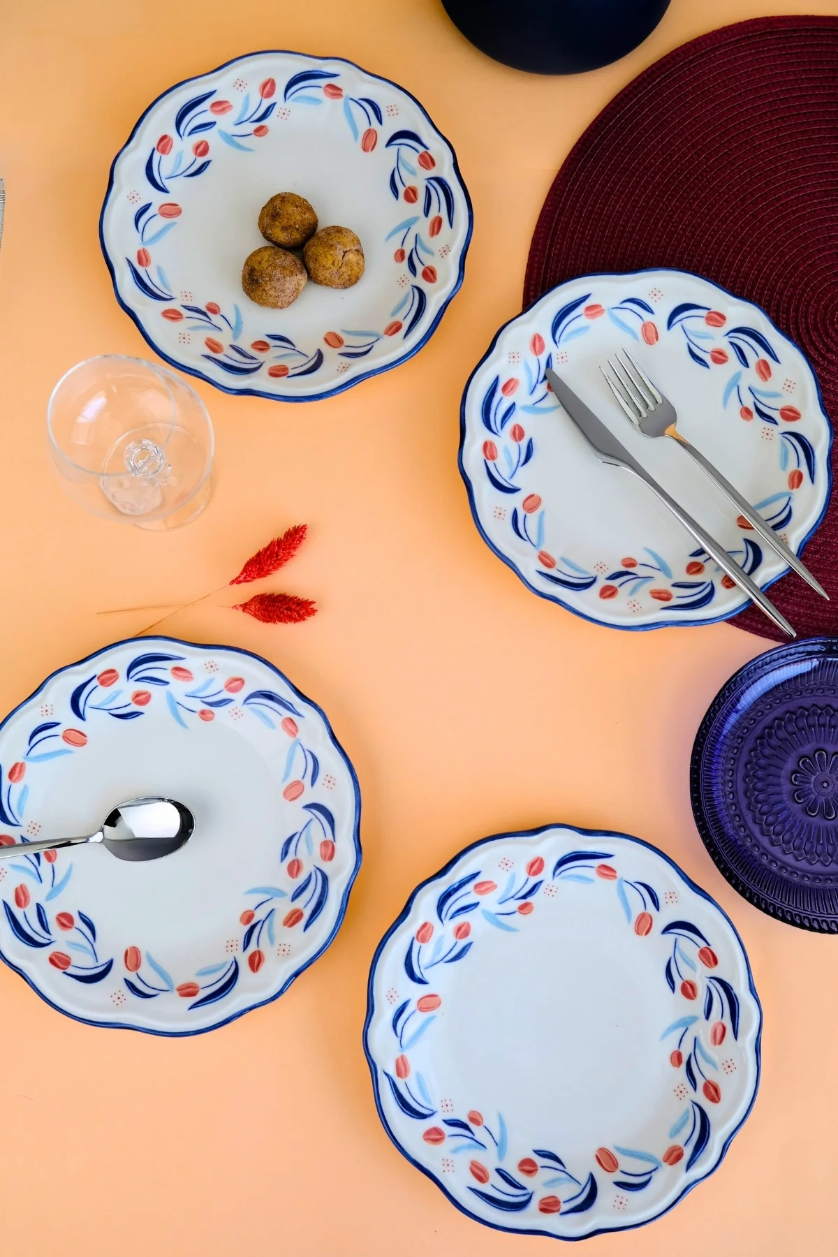 Tabak Evi Porselen Tulip Fulya Pasta Takımı Rimli 21cm 4 Kişilik 4 Parça Fly4ptprs1157 - tabakevi Görsel 4