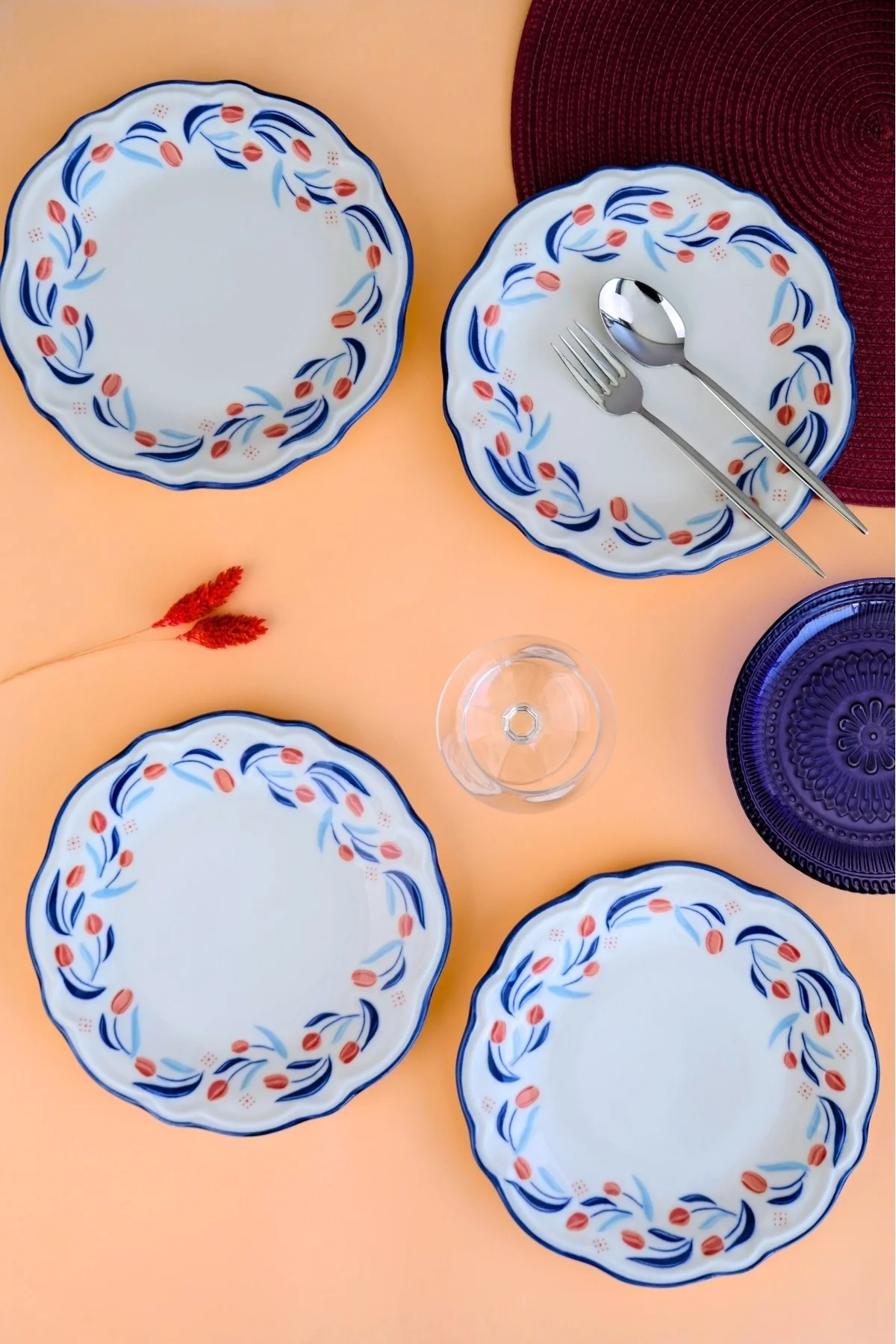 Tabak Evi Porselen Tulip Fulya Pasta Takımı Rimli 21cm 4 Kişilik 4 Parça Fly4ptprs1157 - tabakevi Görsel 7