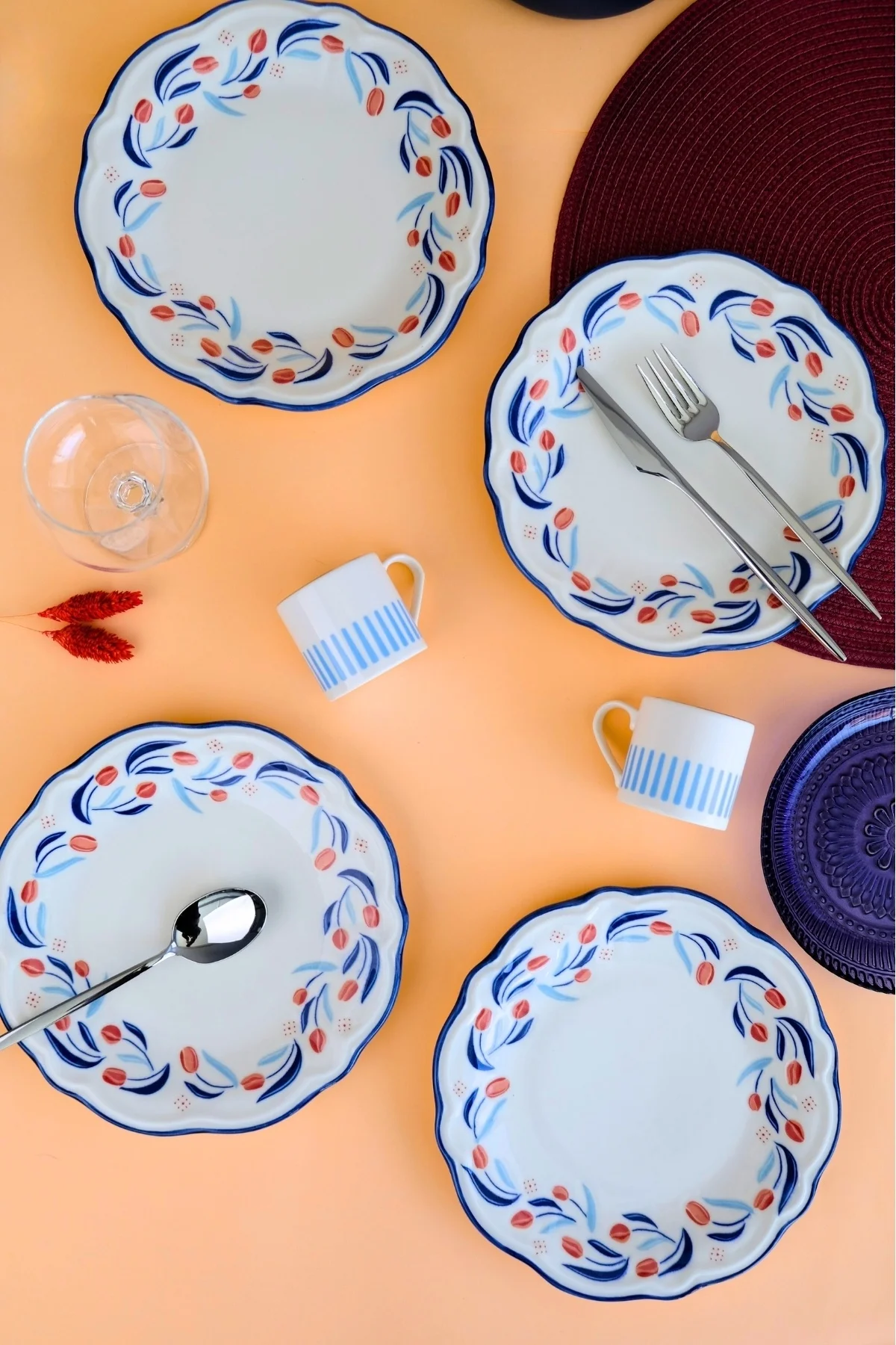 Tabak Evi Porselen Tulip Fulya Pasta Takımı Rimli 21cm 4 Kişilik 4 Parça Fly4ptprs1157 - tabakevi Görsel 8