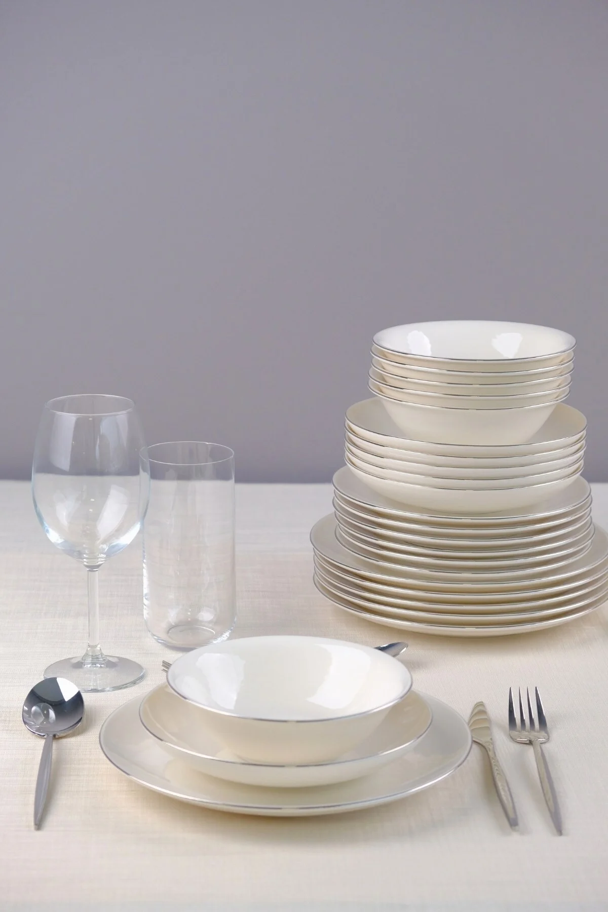Tabak Evi Porselen Chic Platin Yemek Takımı 24 Parça 6 Kişilik - tabakevi Görsel 6