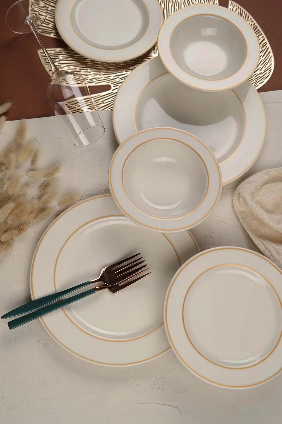 Altın File 18 Parça 6 Kişilik Porselen Yemek Takımı - PORSER Görsel 2