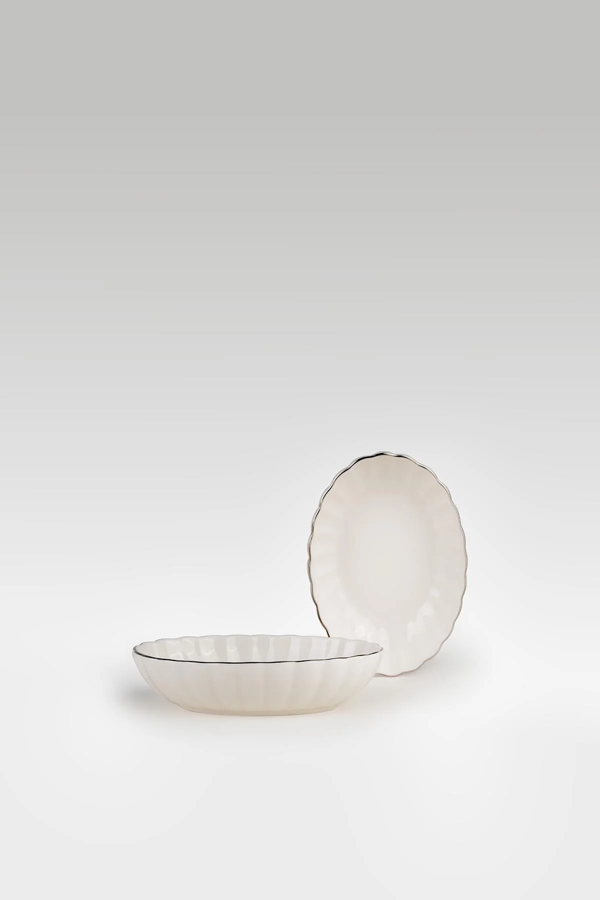 Bone Luz Form 2 Parça 15 Cm Oval Kase Platin File - Kütahya Porselen Görsel 3