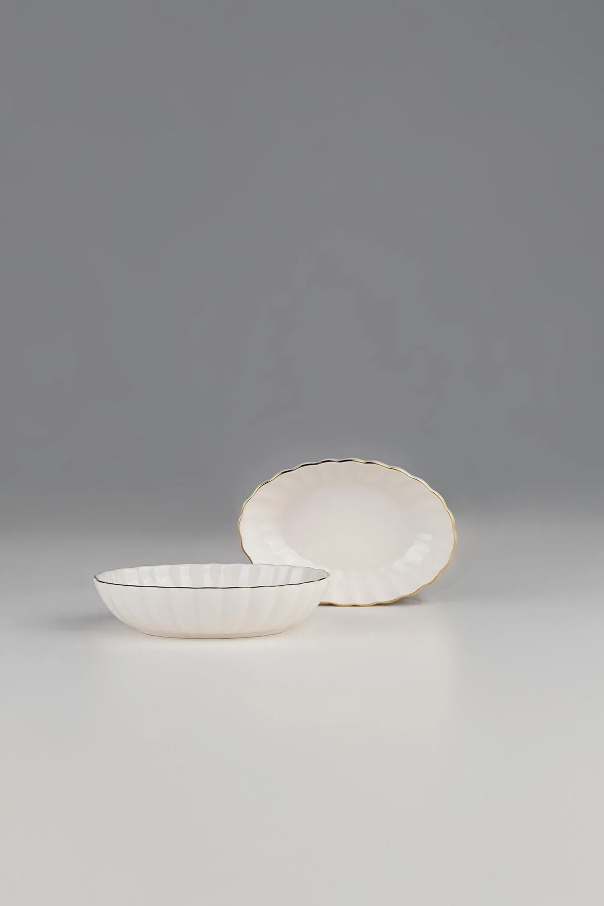 Bone Luz Form 2 Parça 15 Cm Oval Kase Altın File - Kütahya Porselen Görsel 2