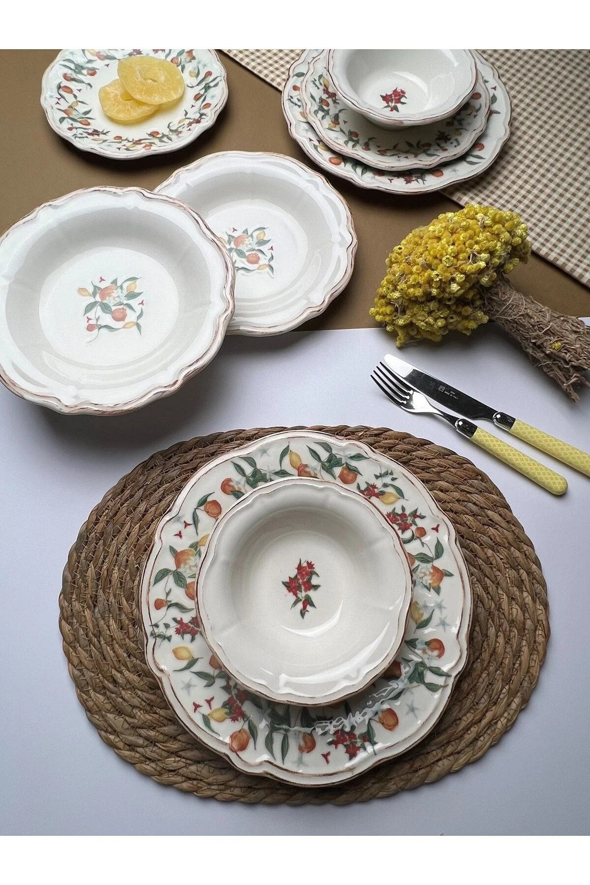 TABAK EVİ Fulya Food Garden Porselen Yemek Takımı 6 Kişilik 24 Parça - tabakevi