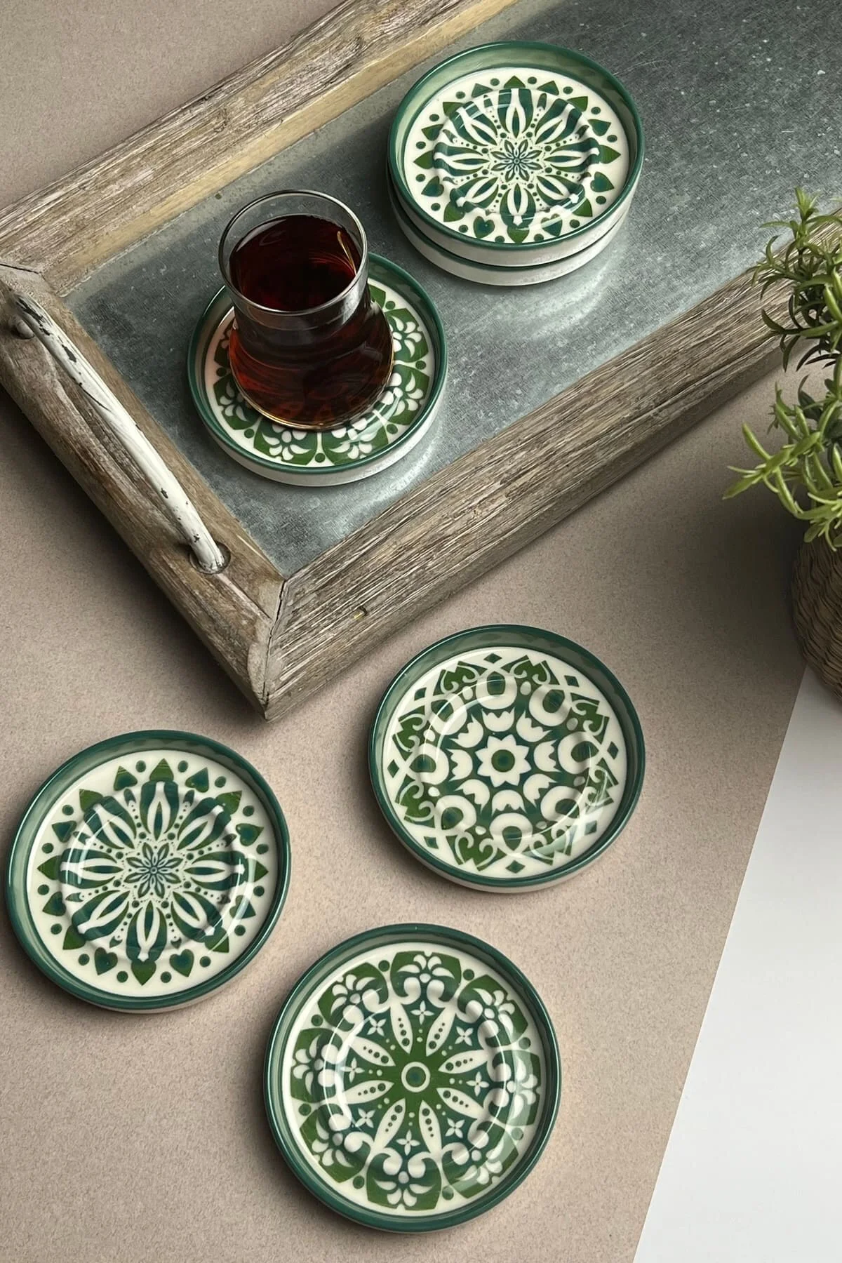 TABAK EVİ Stoneware Mozaik Green Sefa 6 lı Çay Tabağı 10cm - tabakevi Görsel 2