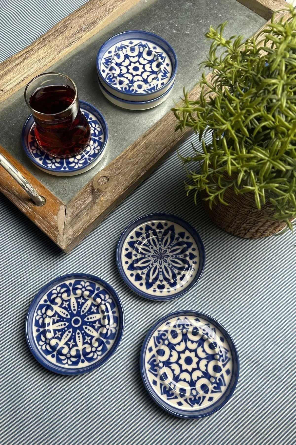 TABAK EVİ Stoneware Mozaik Blue Sefa 6 lı Çay Tabağı 10cm - tabakevi Görsel 5