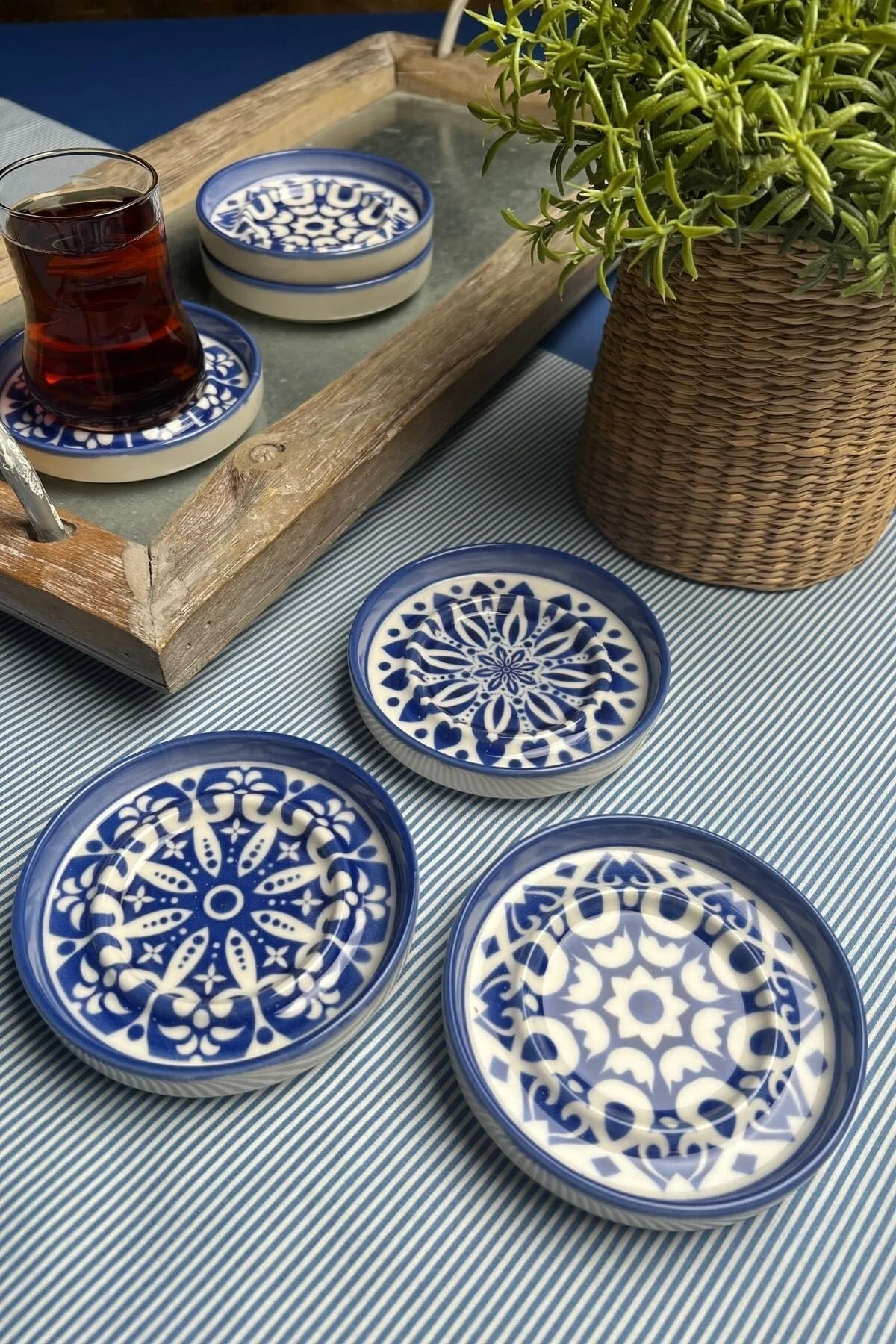 TABAK EVİ Stoneware Mozaik Blue Sefa 6 lı Çay Tabağı 10cm - tabakevi Görsel 2