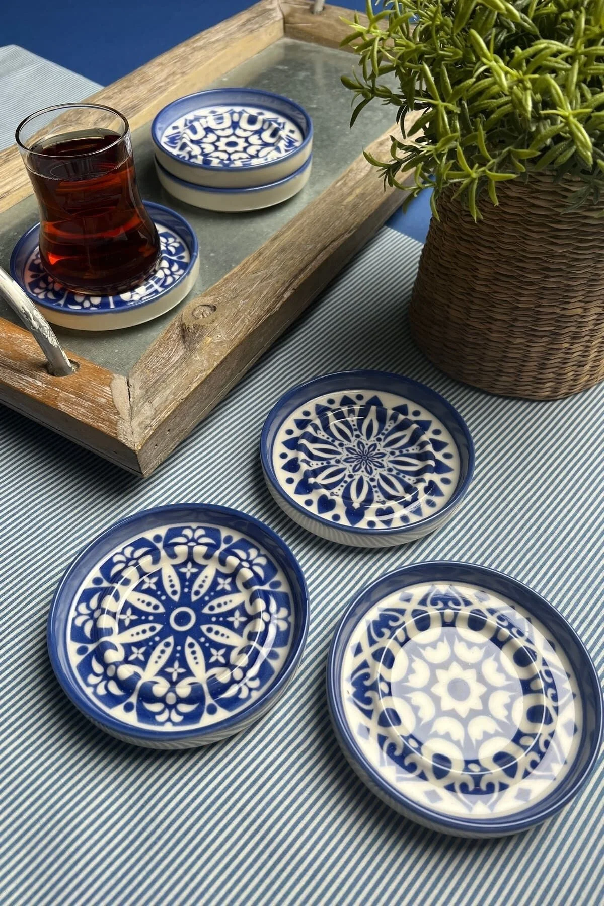 TABAK EVİ Stoneware Mozaik Blue Sefa 6 lı Çay Tabağı 10cm - tabakevi Görsel 4