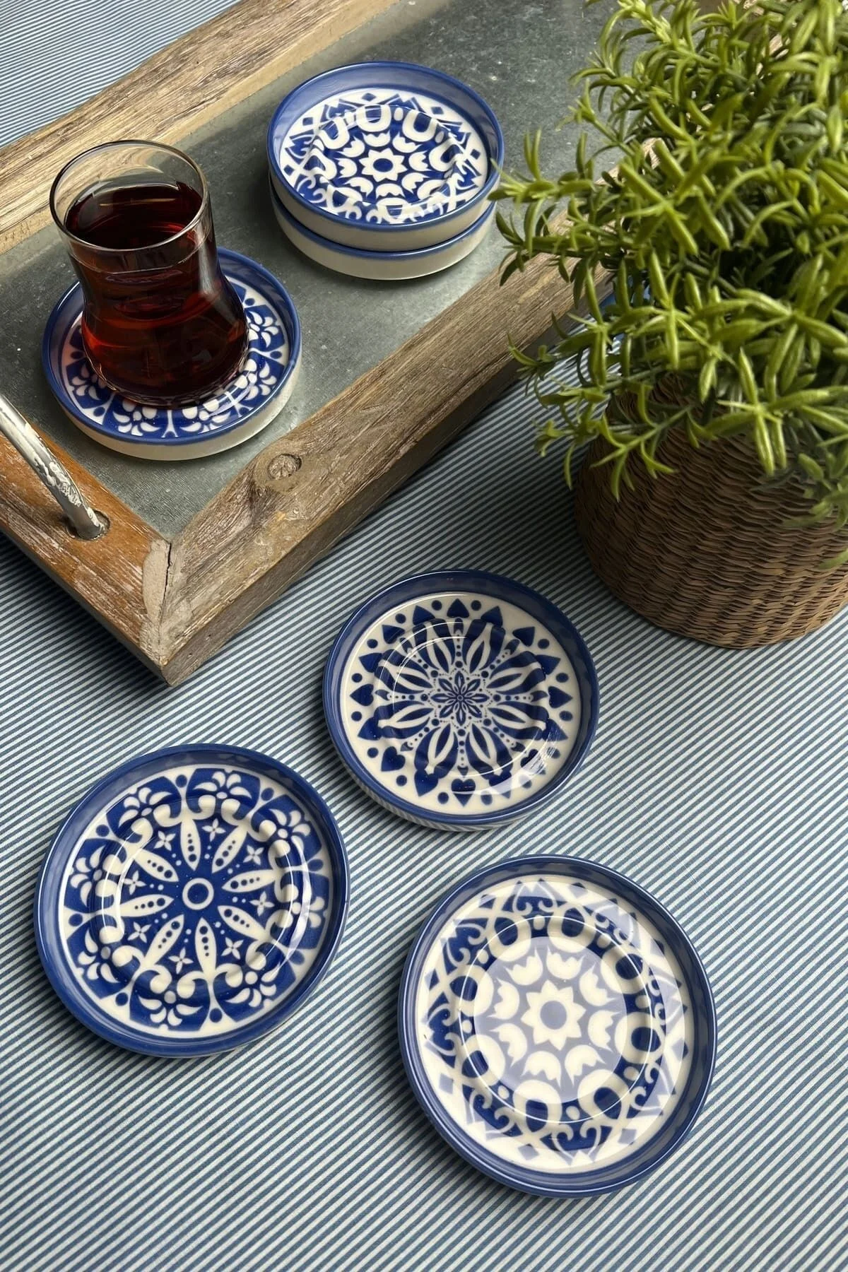 TABAK EVİ Stoneware Mozaik Blue Sefa 6 lı Çay Tabağı 10cm - tabakevi Görsel 3