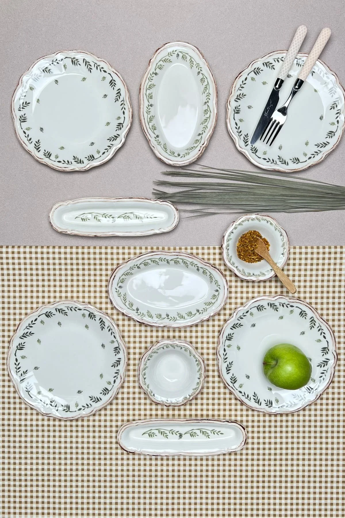 TABAK EVİ Stoneware Flower Green Kahvaltı Takımı 6 Kişilik 14 Parça - tabakevi Görsel 4