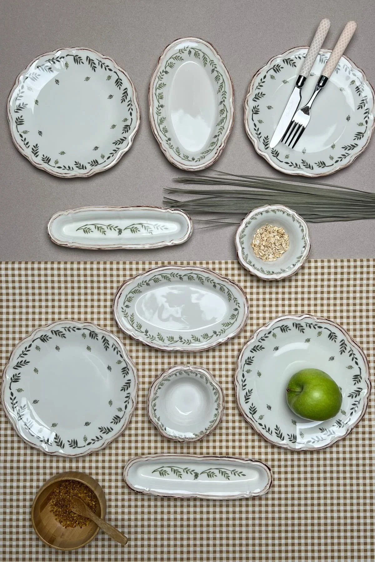 TABAK EVİ Stoneware Flower Green Kahvaltı Takımı 6 Kişilik 14 Parça - tabakevi Görsel 6