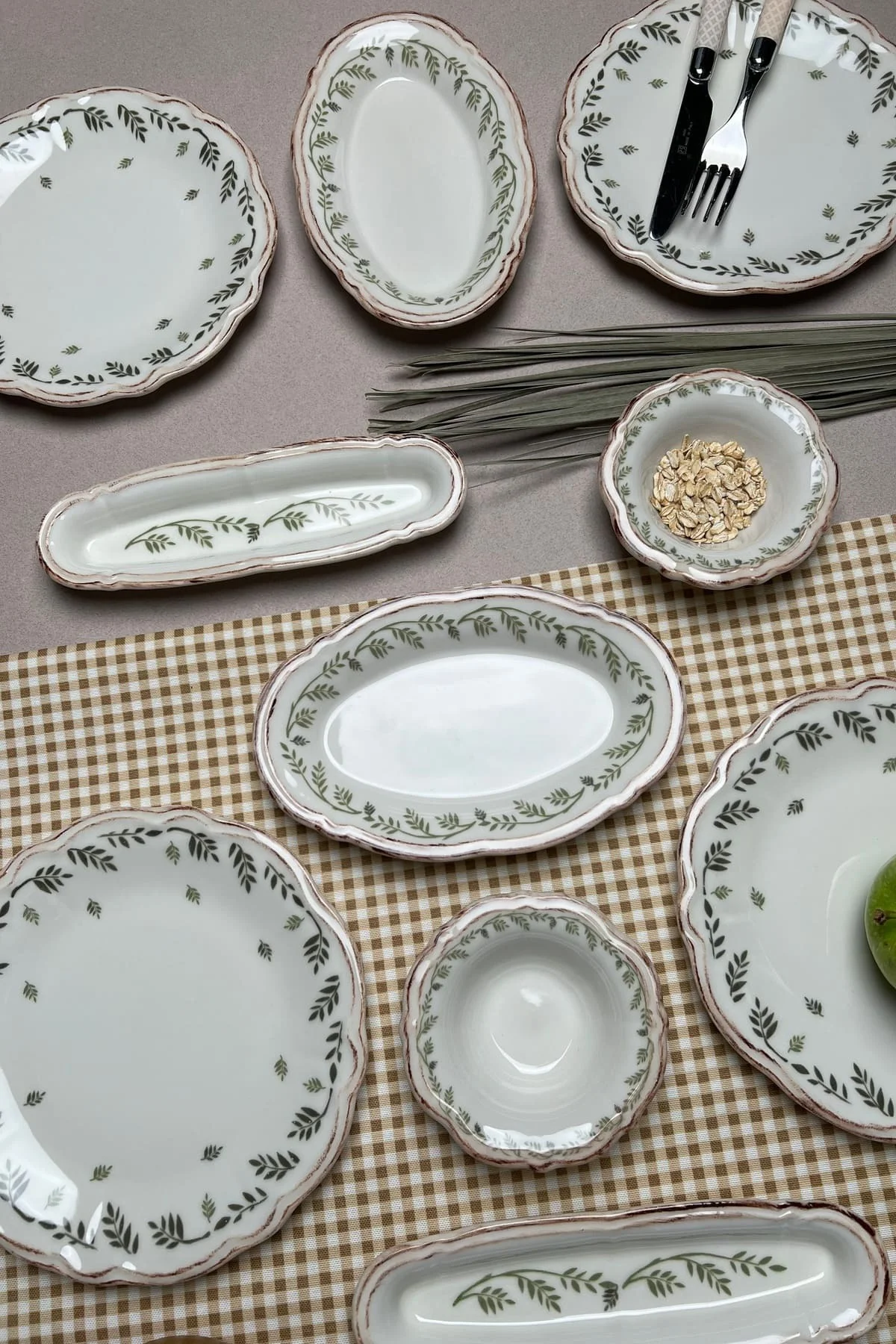 TABAK EVİ Stoneware Flower Green Kahvaltı Takımı 6 Kişilik 14 Parça - tabakevi Görsel 2