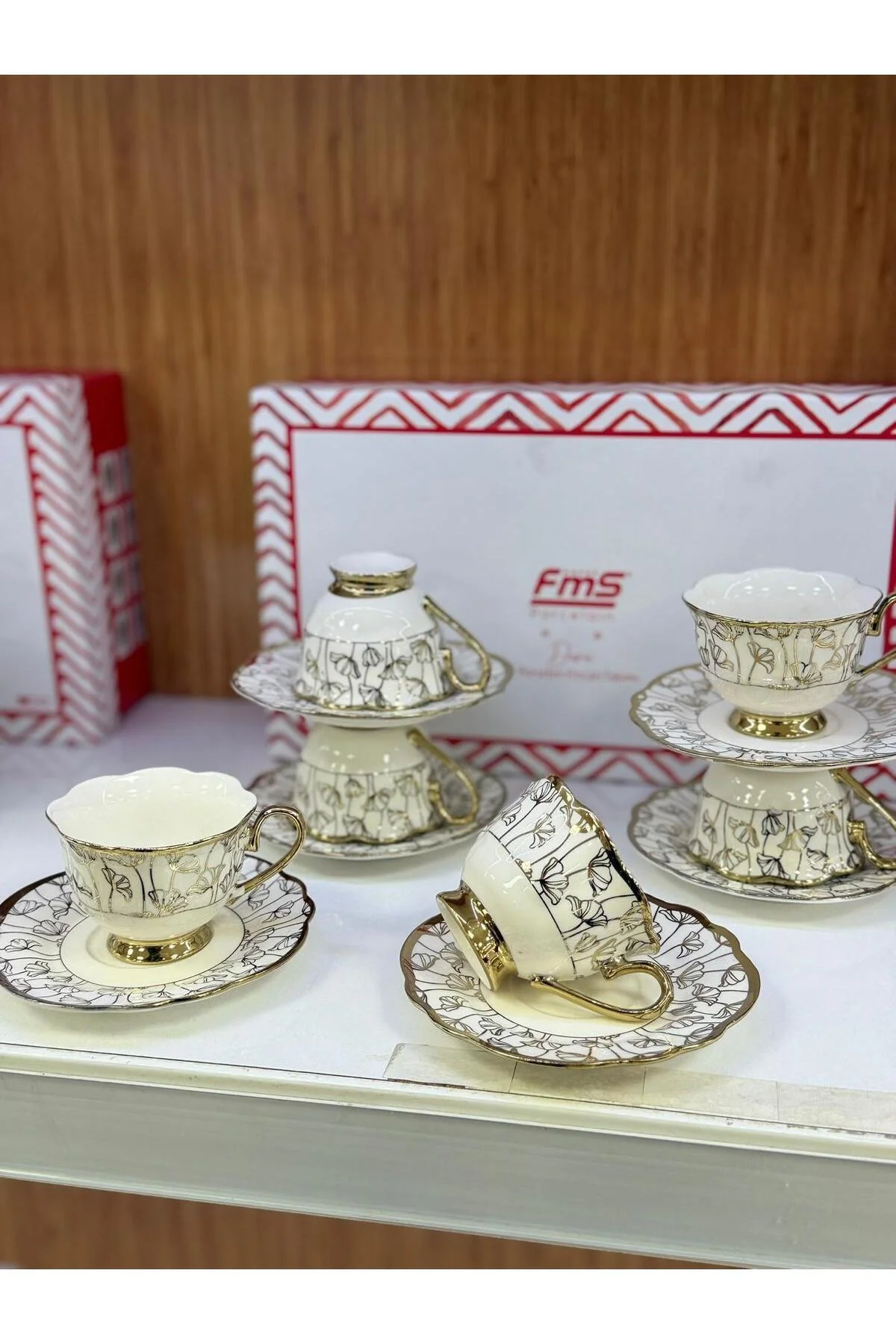 |FMS Duru 6 Kişilik Kahve Fincan Takımı 1214 |Premium |Porselen | Altın Yaldızlı - FMS Görsel 2