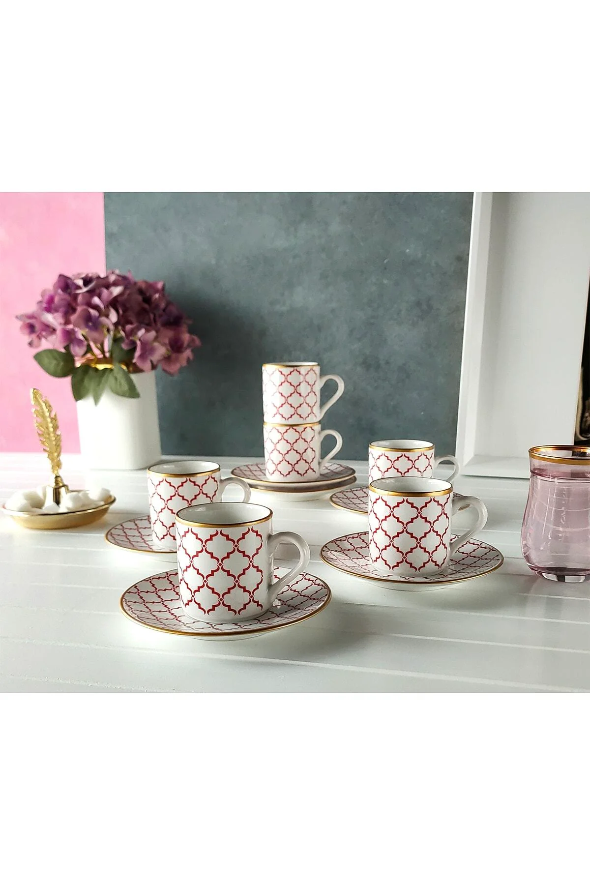Harmony Luna Kırmızı 6 Kişilik Kahve Fincan Takımı - REGNA HOME Görsel 2