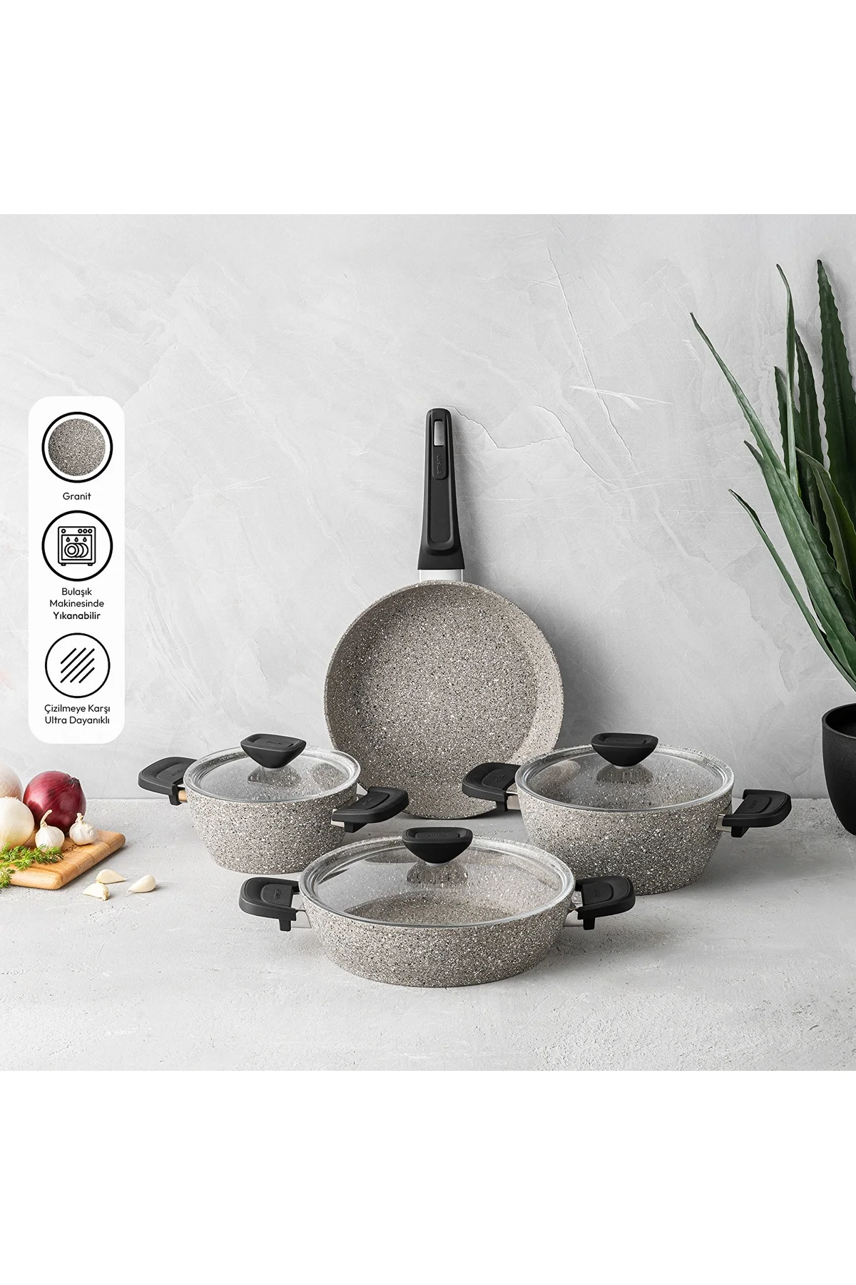Stone 7 Parça Granit Tencere Seti