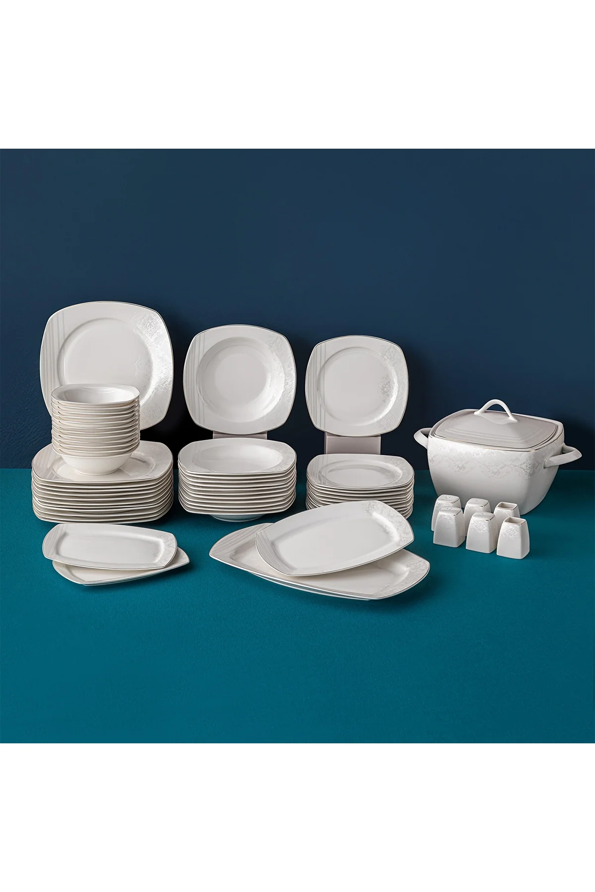Bone Yeni Nilüfer 60 Parça 12 Kişilik Yemek Takımı Yarım Kare