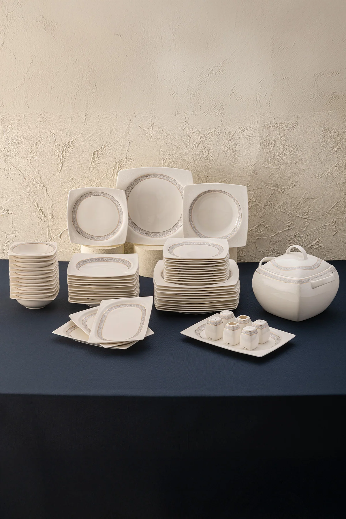 Fine Bone Dantel Yemek Takımı 60 Parça Kare