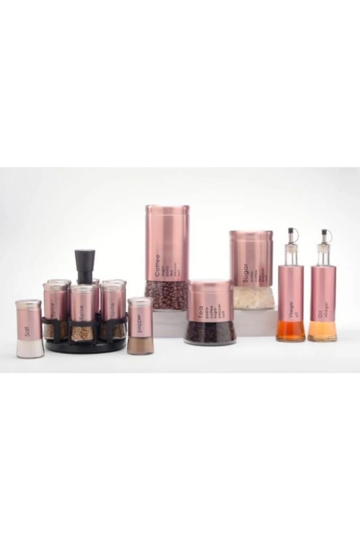 14 Parça Metal Cam Baharat Mutfak Takımı H4185 Rosegold