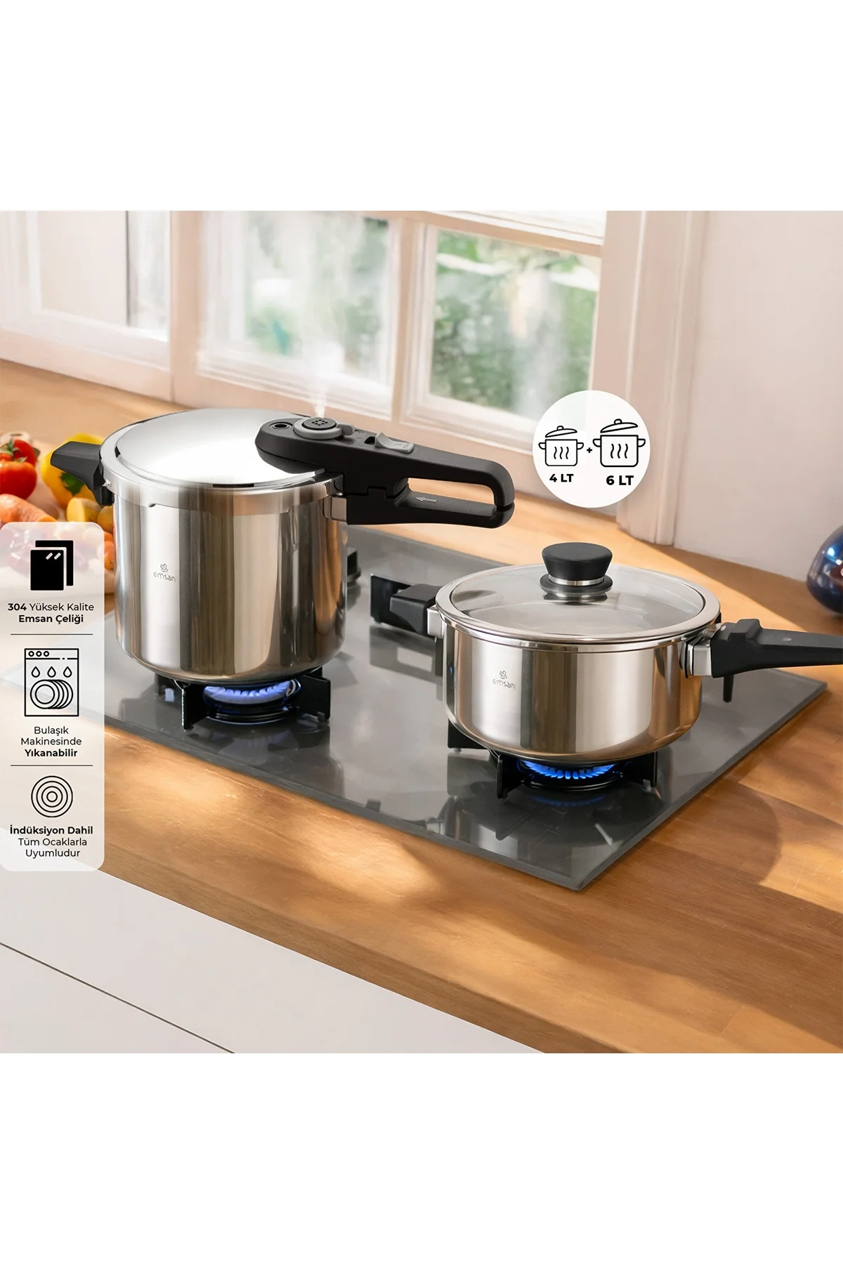 Fast Cooker Çift Emniyetli Düdüklü Tencere 4+6 Lt