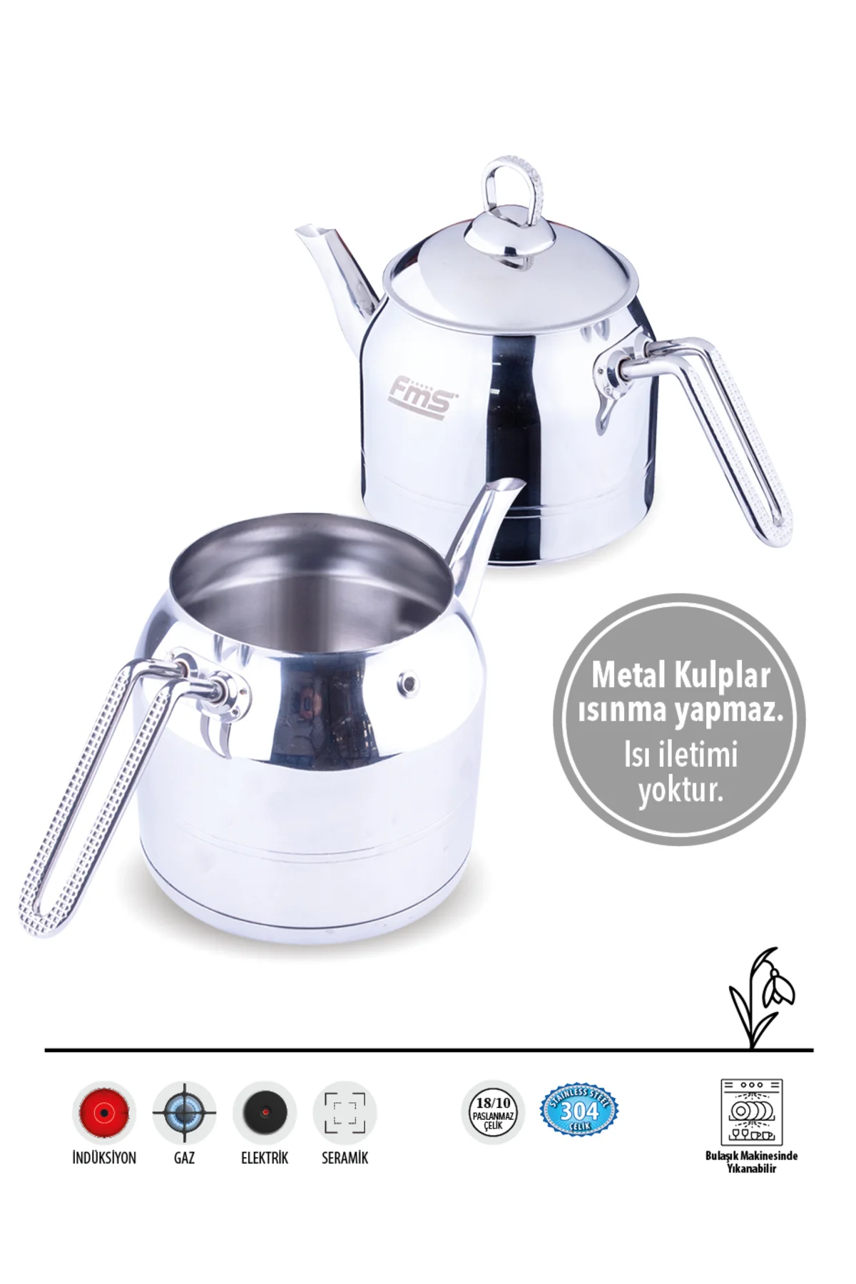 Daisy Jumbo Boy 18/10 Çelik Çaydanlık | İndüksiyon Taban | Ergonomik Sap | 2 L+ 4 L - FMS Görsel 3