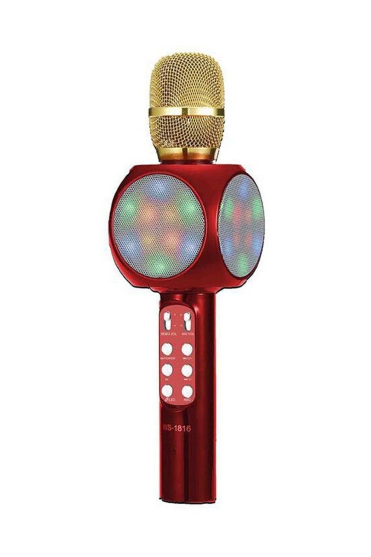 Led Işıklı Karaoke Mikrofon Dahili Hoparlörlü Usb Flash Destekli Ws-1816 Kırmızı