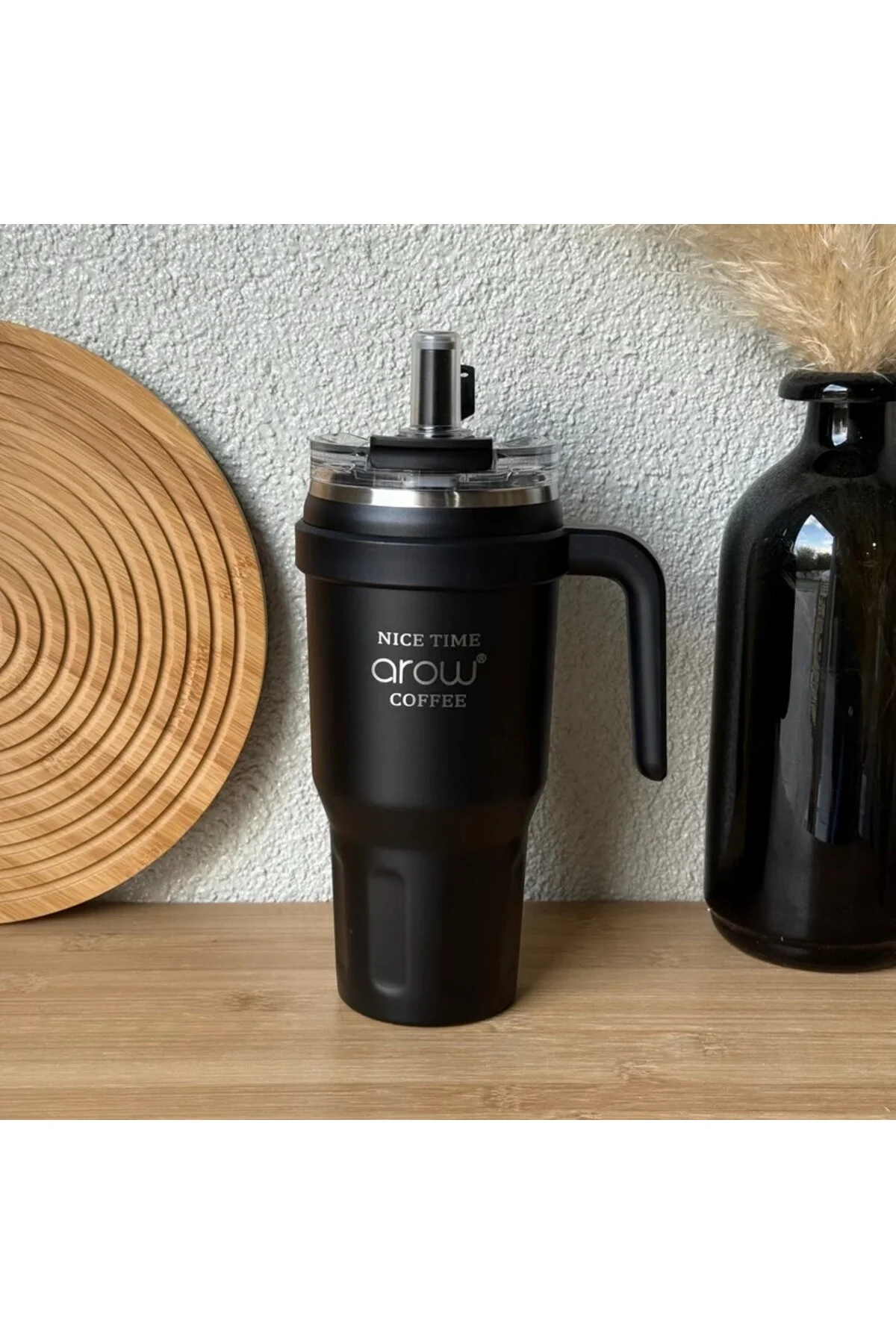 Arow Paslanmaz Çelik Tutmalı Termos Siyah 1 Litre - Evcimo Home Görsel 2