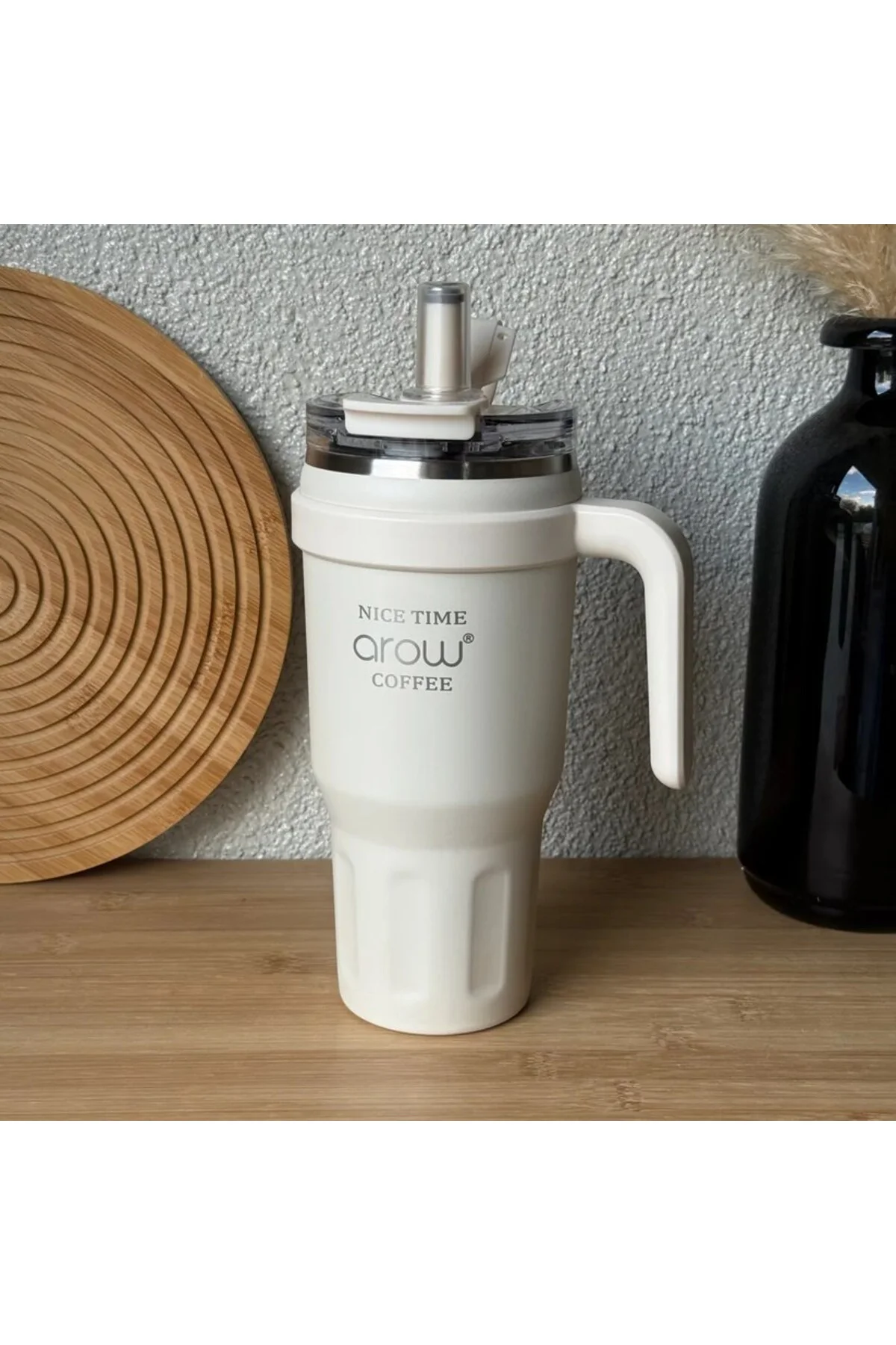 Arow Paslanmaz Çelik Tutmalı Termos Beyaz 1 Litre - Evcimo Home Görsel 3
