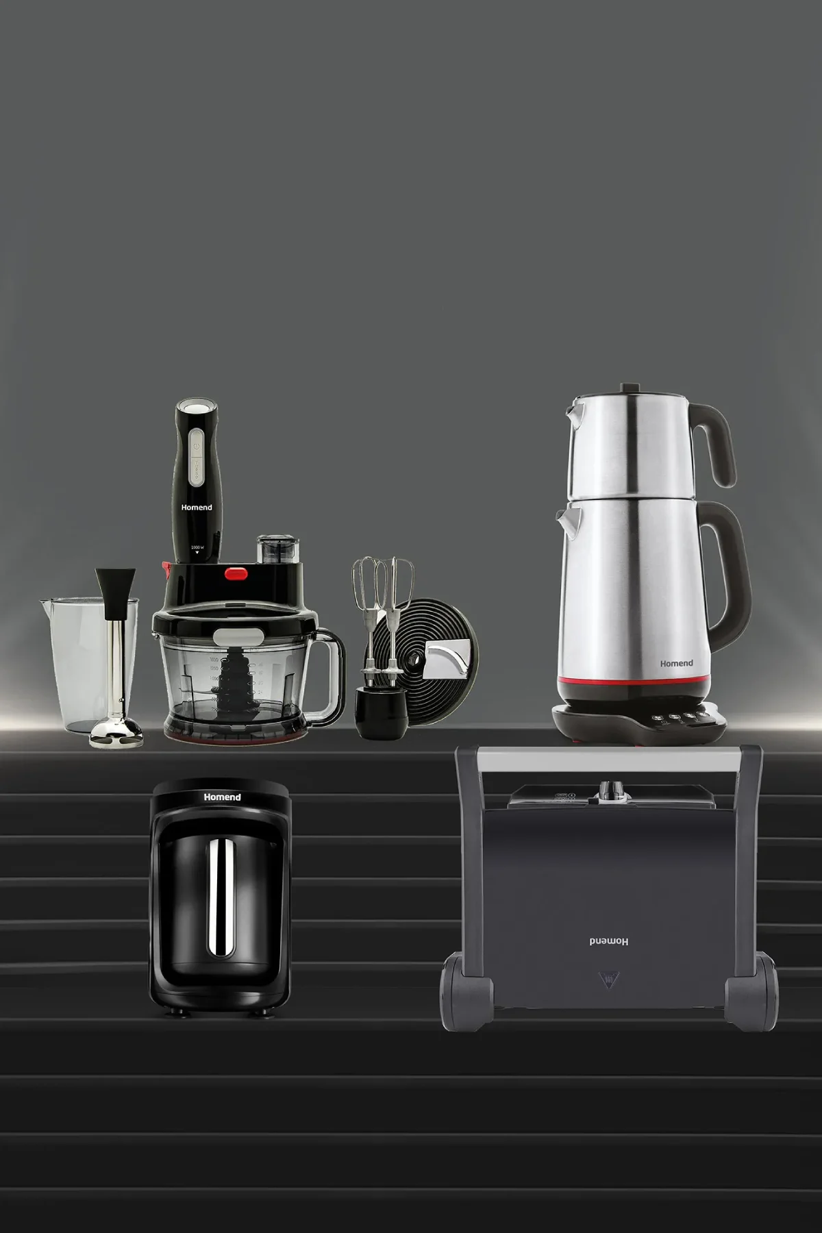 Premium24 4'lü Elektrikli Çeyiz Seti Tost, Kahve, Çay Makinesi ve Blender Seti - Siyah