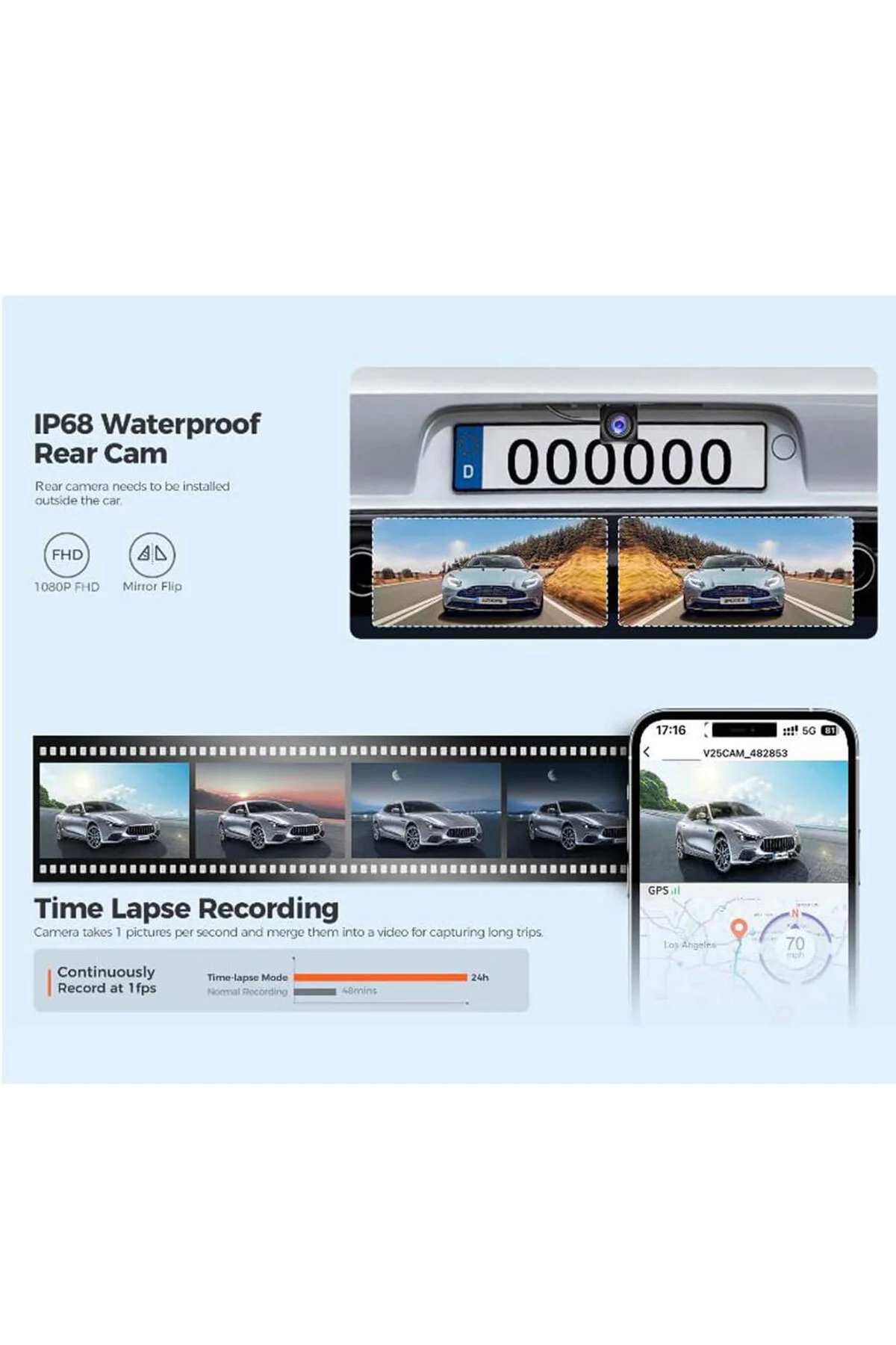 3 Kameralı 4K 360° Araç İçi Kamera Gece Görüşlü Ön Arka İç Kamerası Wifi - pazariz Görsel 6