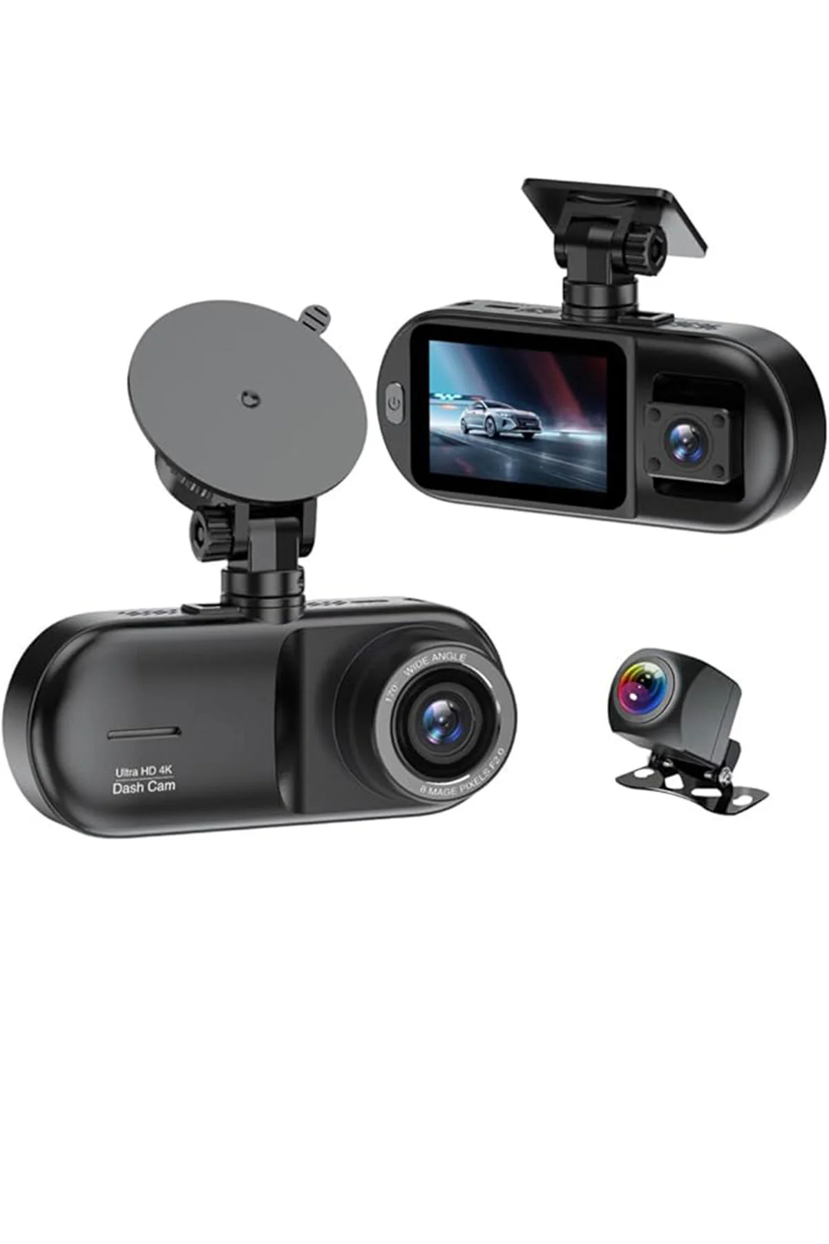 3 Kameralı 4K 360° Araç İçi Kamera Gece Görüşlü Ön Arka İç Kamerası Wifi